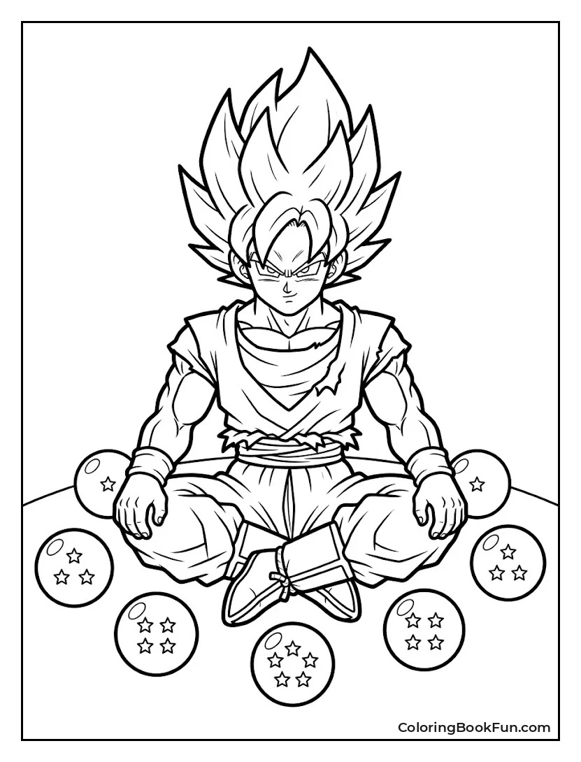 Goku Sits With Seven Dragon Balls