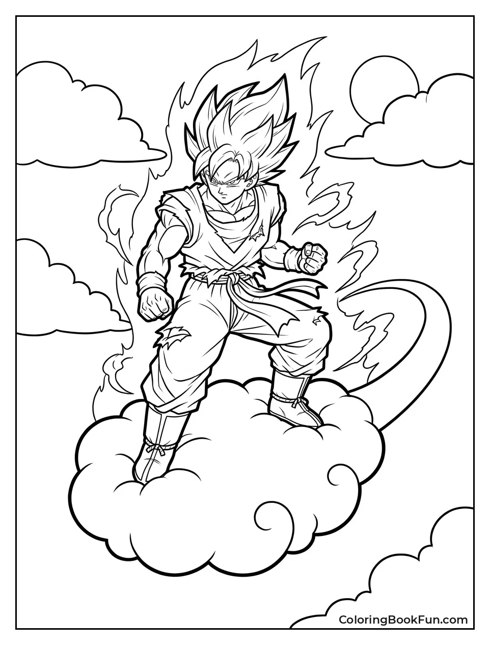 Goku Rides Nimbus With Golden Hair Flowing