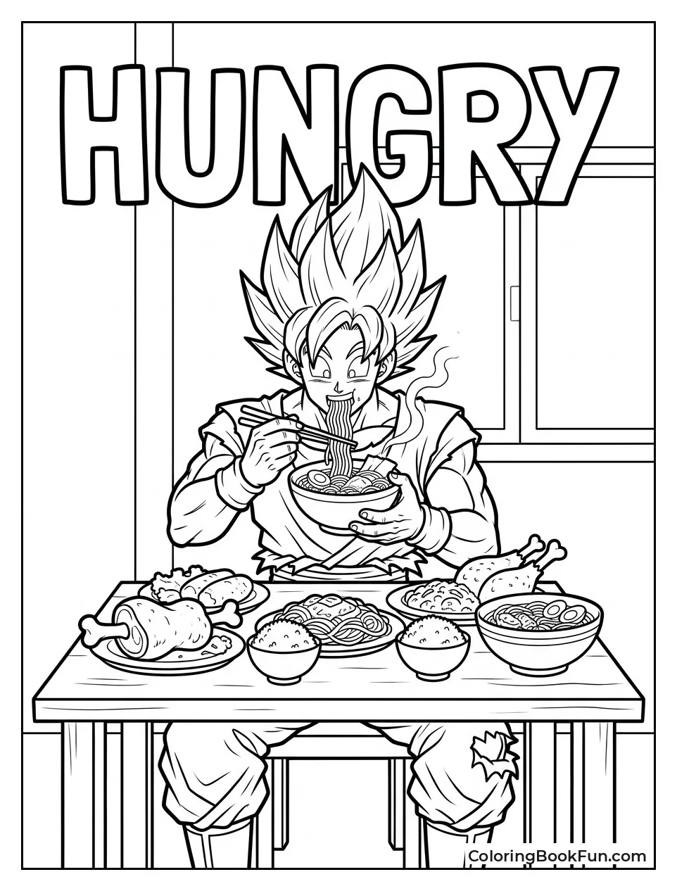 Goku Eating Huge Feast Happily