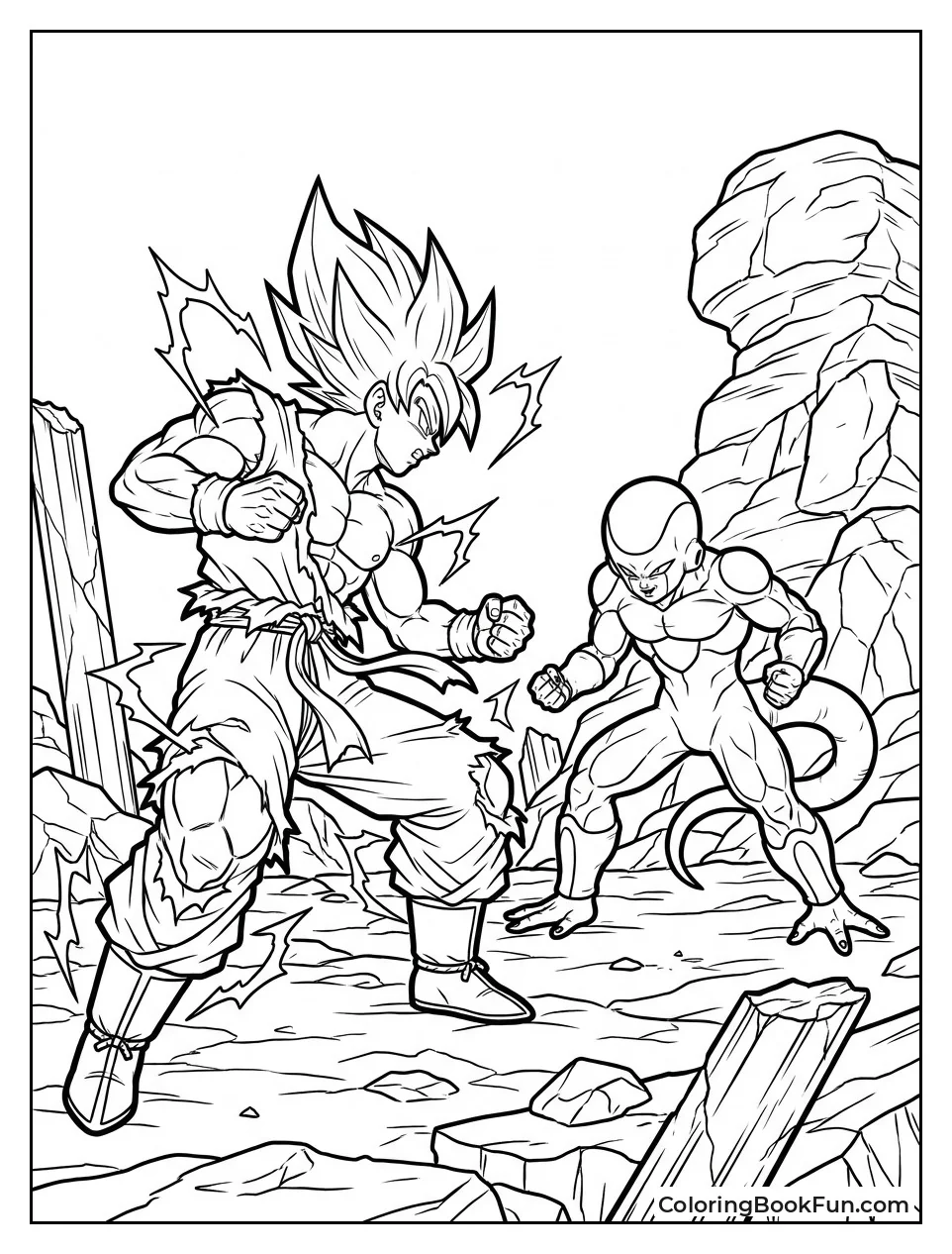 Goku Faces Frieza On Rocky Ground