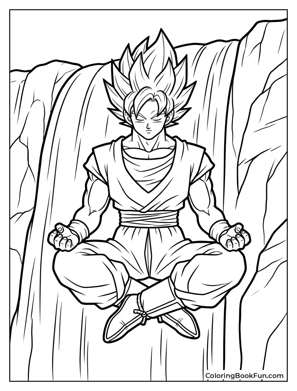 Goku Meditates Near Waterfall Calmly