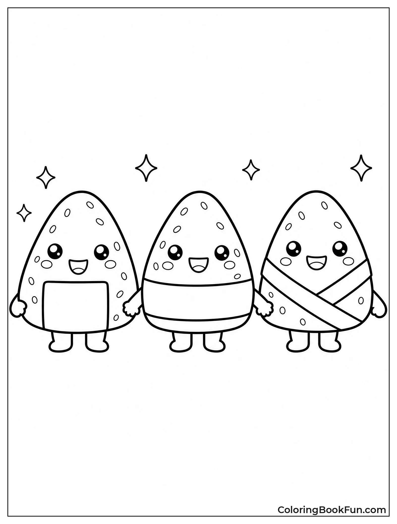 Happy Onigiri Friends Holding Hands