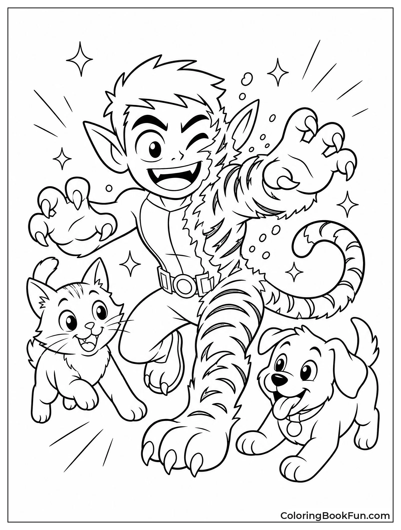Beast Boy Transforms into Tiger
