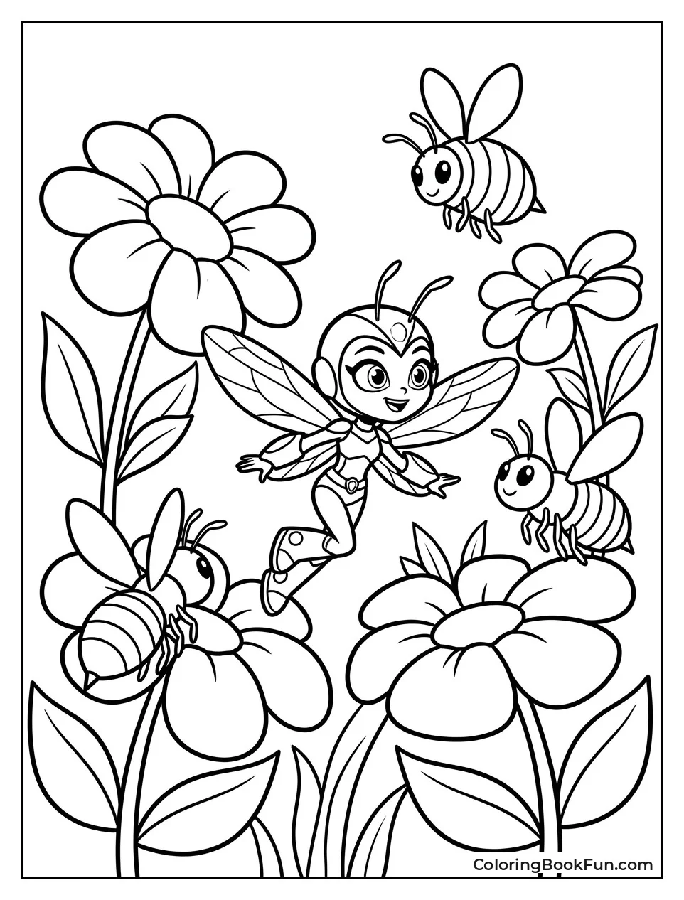 Bumblebee Flies near Giant Flowers