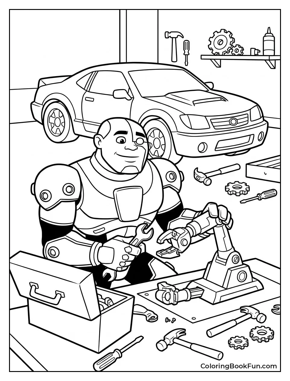 Cyborg Fixes T-Car in Garage