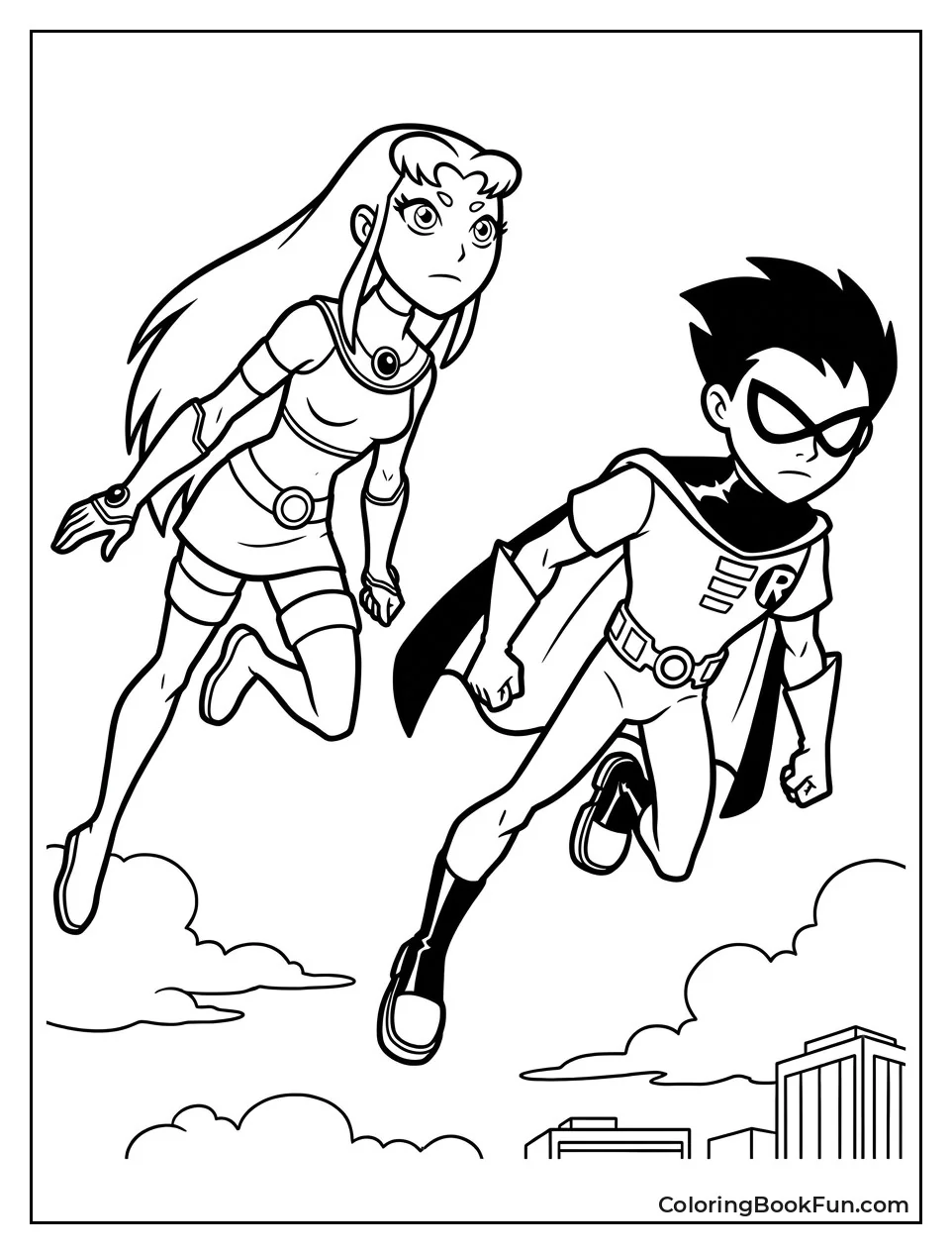 Starfire and Robin Fly Together