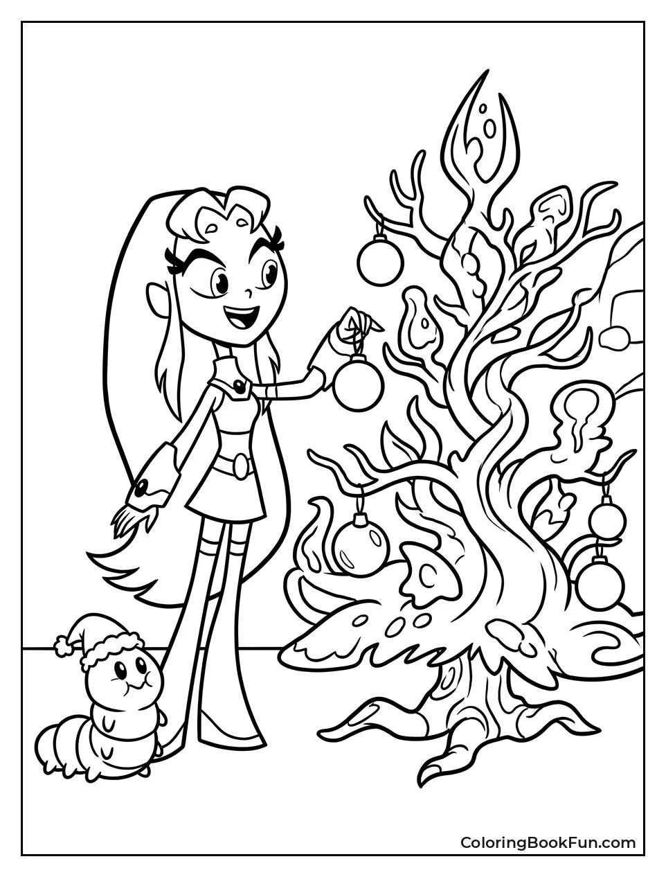 Starfire Decorates Alien Christmas Tree