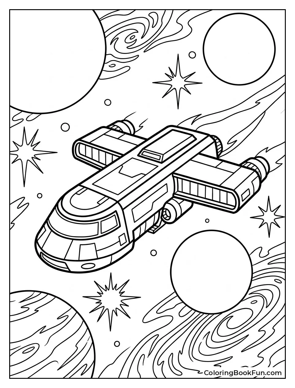 T-Ship Flies Past Planets
