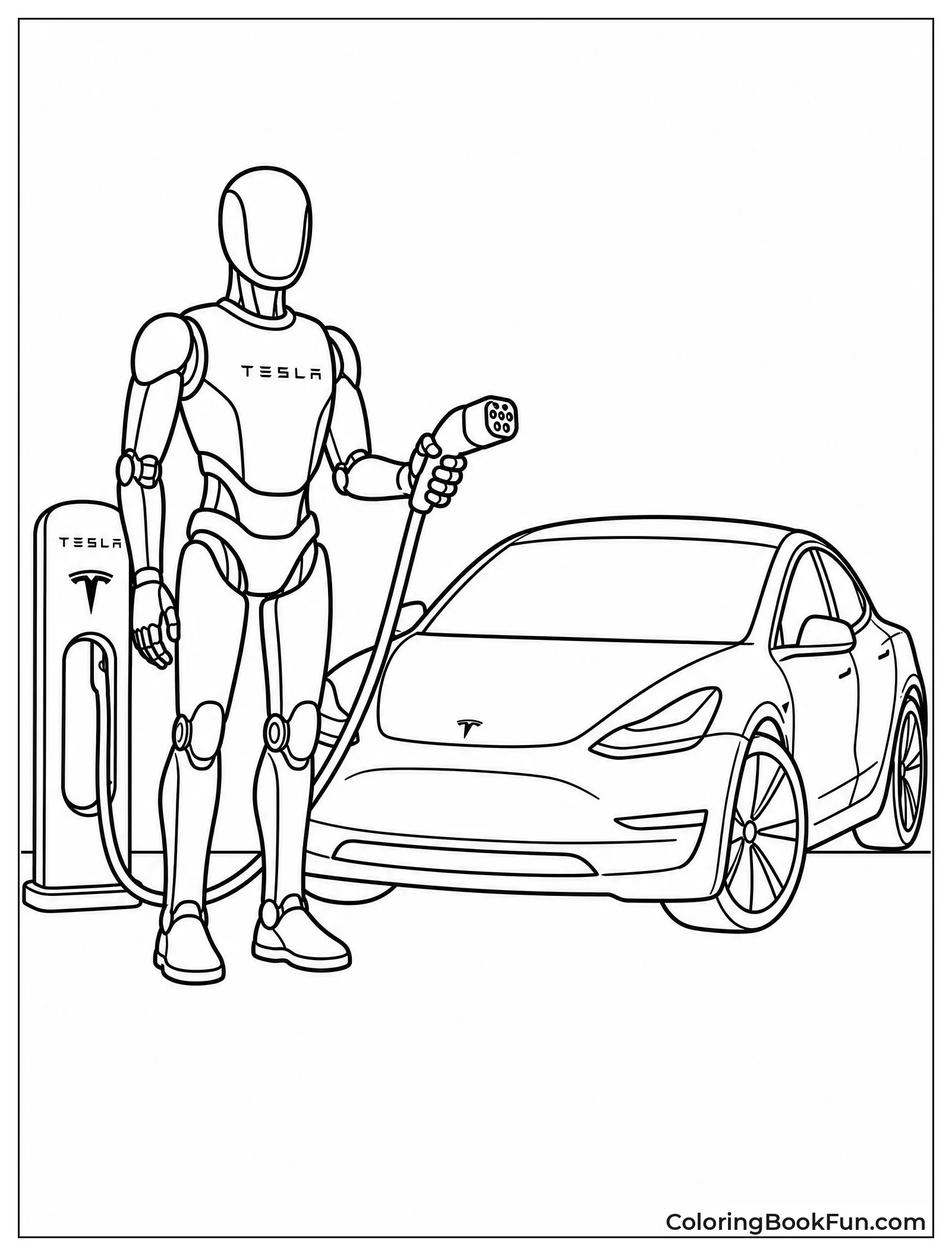 Robot Helps Charge Tesla Car