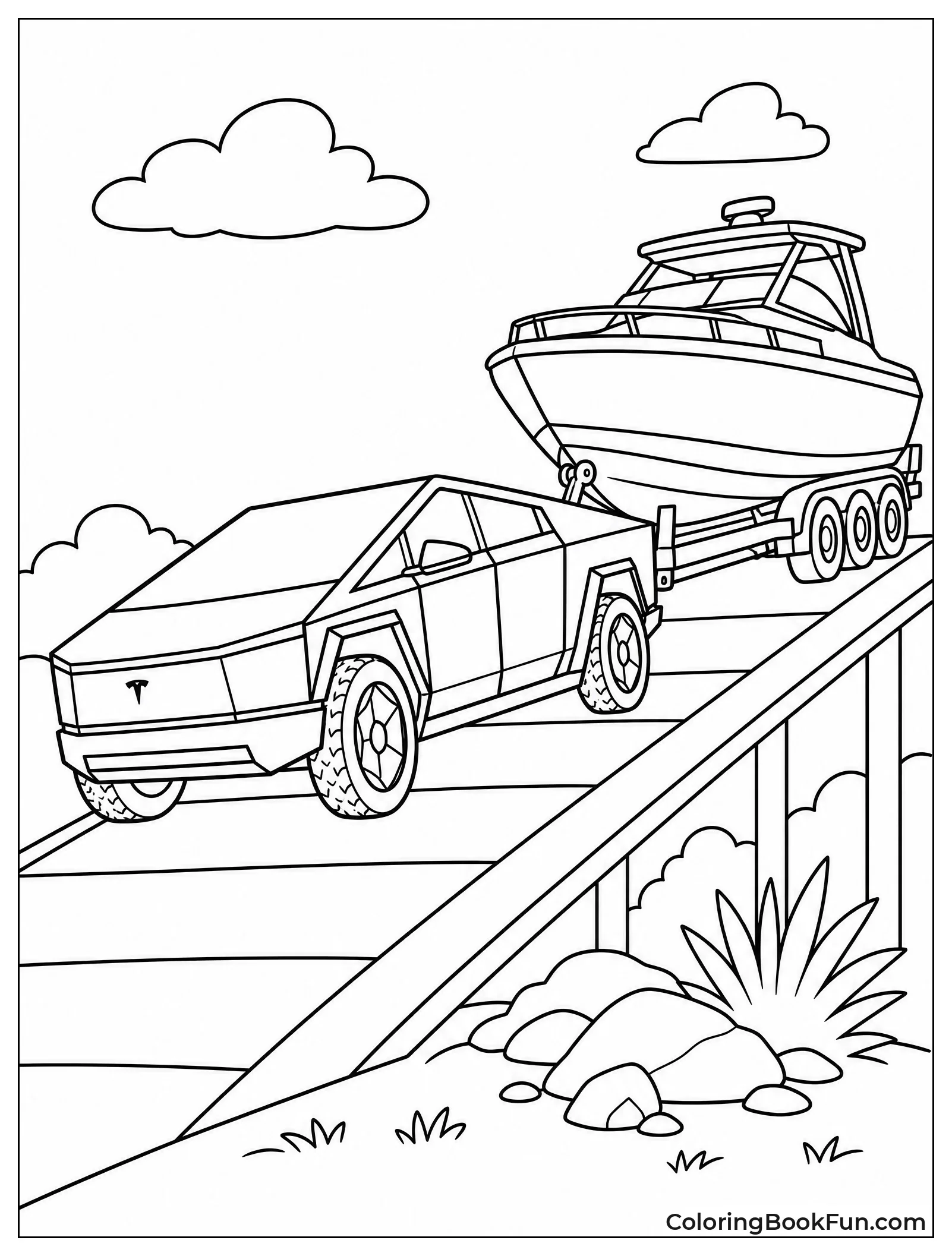 Cybertruck Pulls Boat Up Steep Ramp