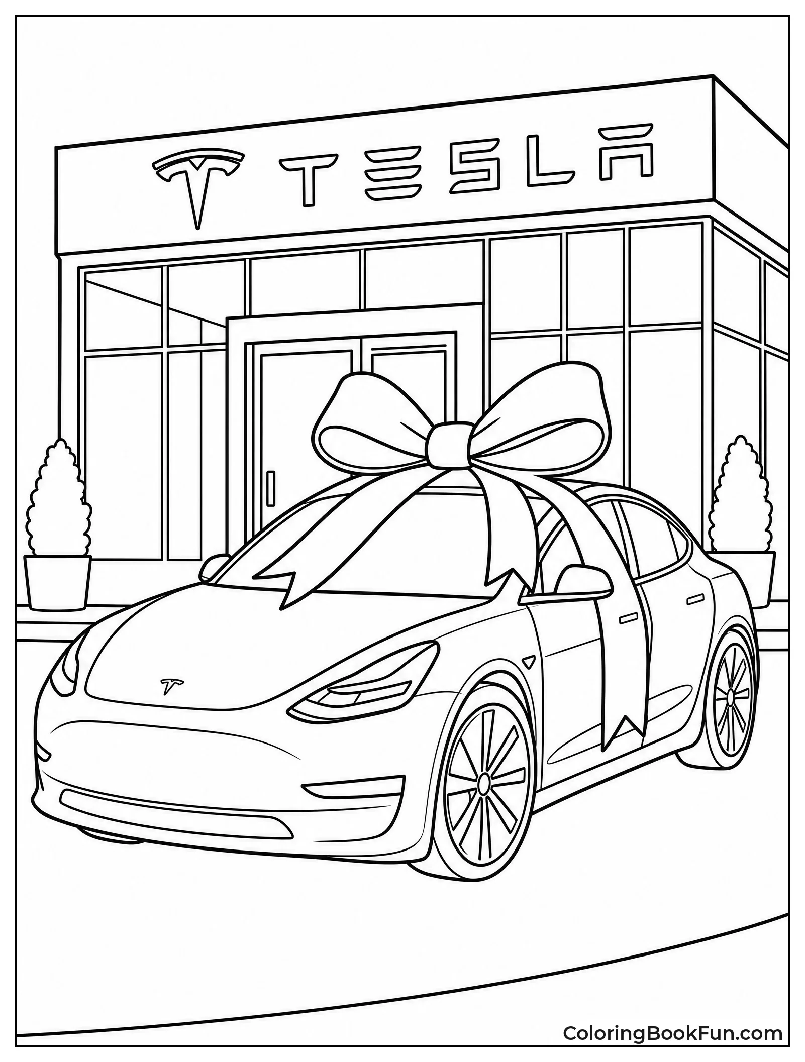 New Tesla Parked Under Big Bow