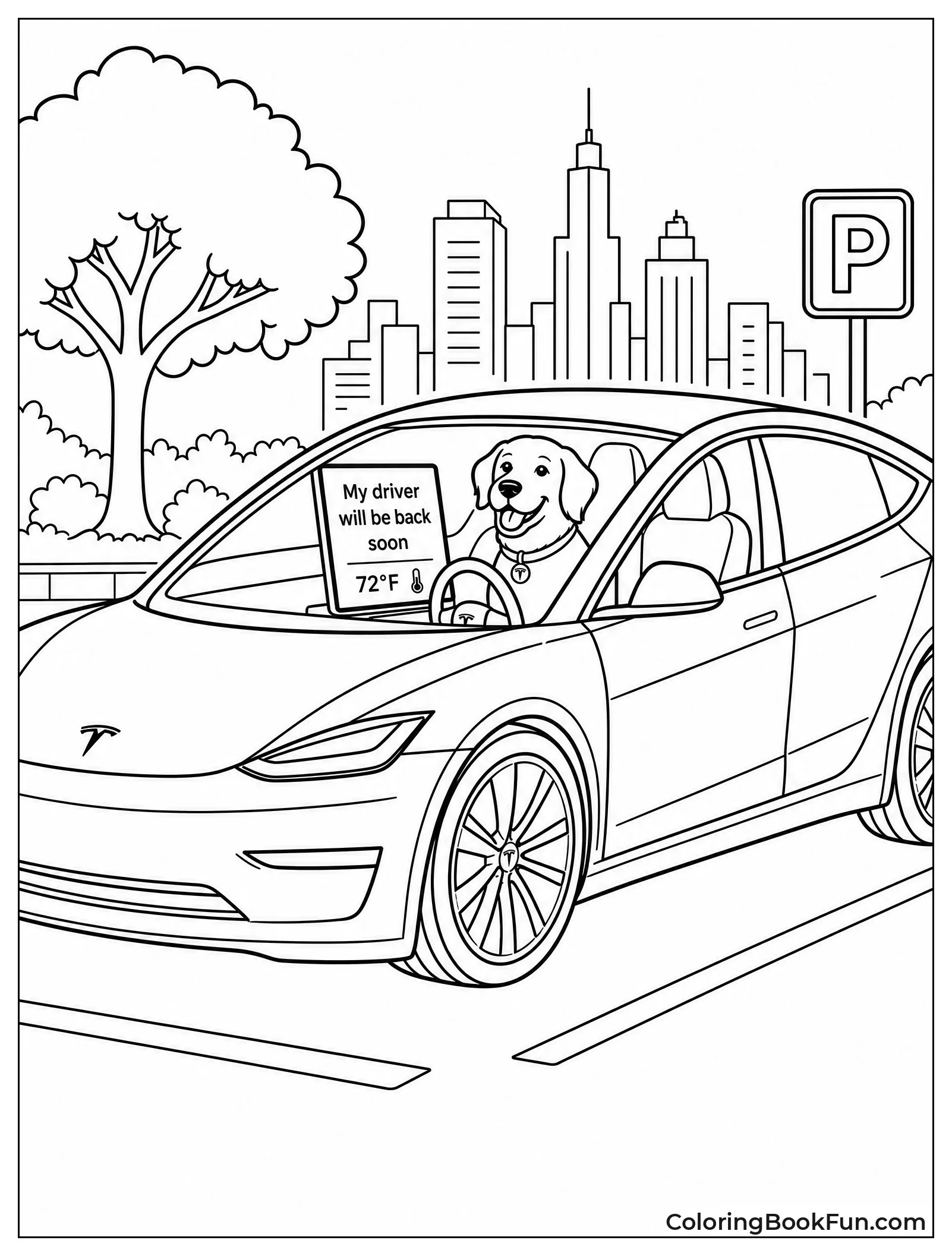 Happy Dog Waits in Parked Tesla