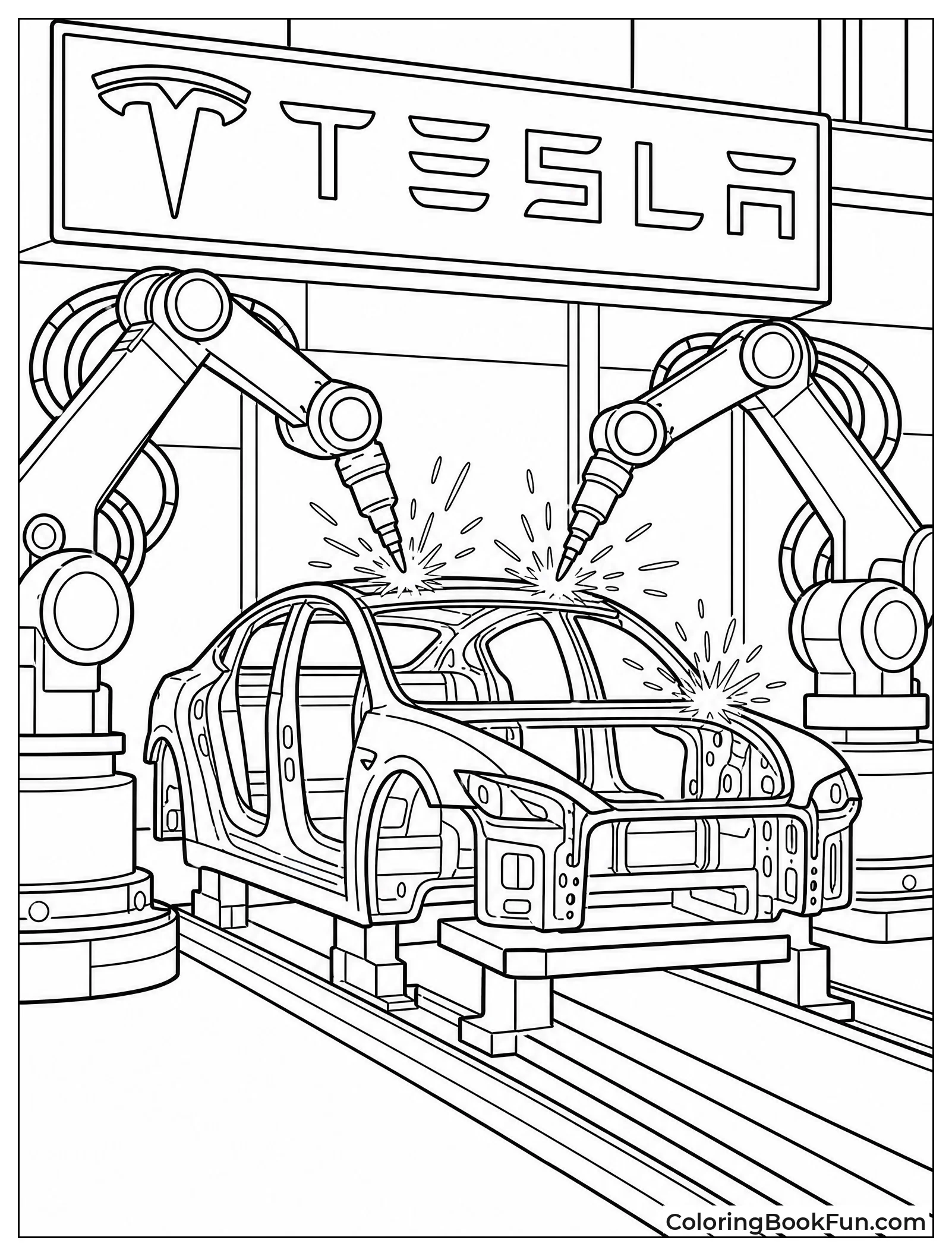 Robots Weld Car Parts in Factory