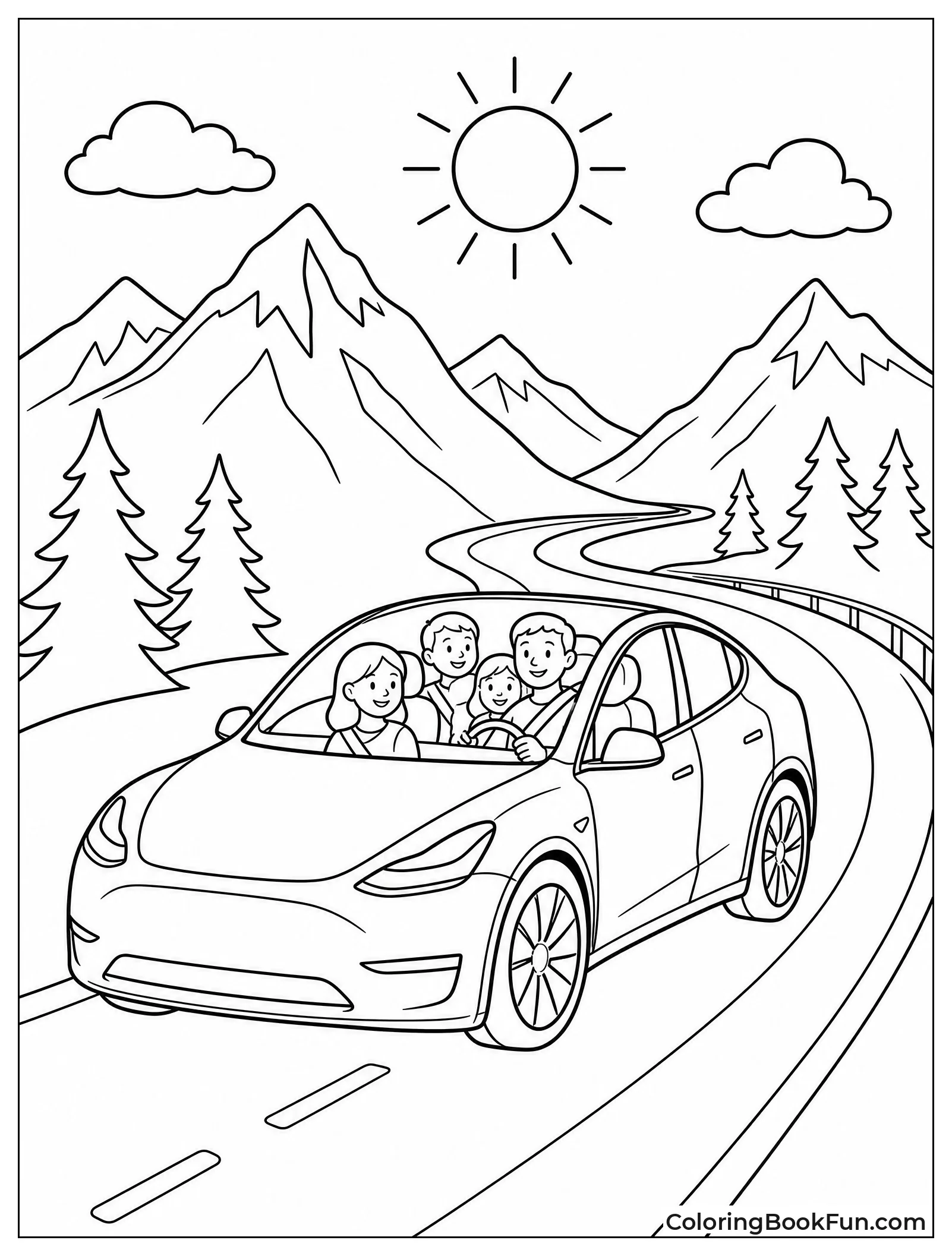 Family Drives Through Mountain Pass