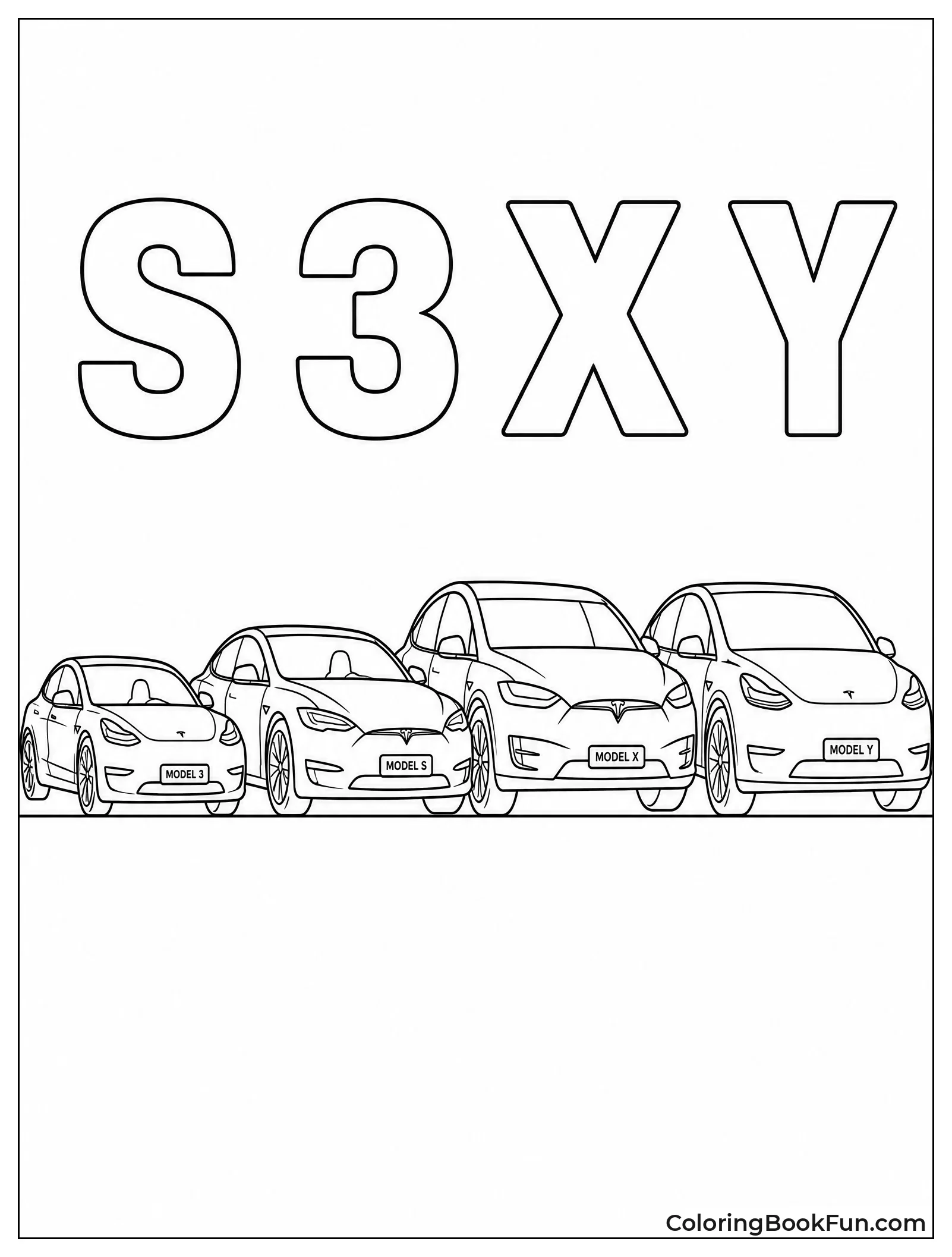 Four Teslas Parked Side by Side