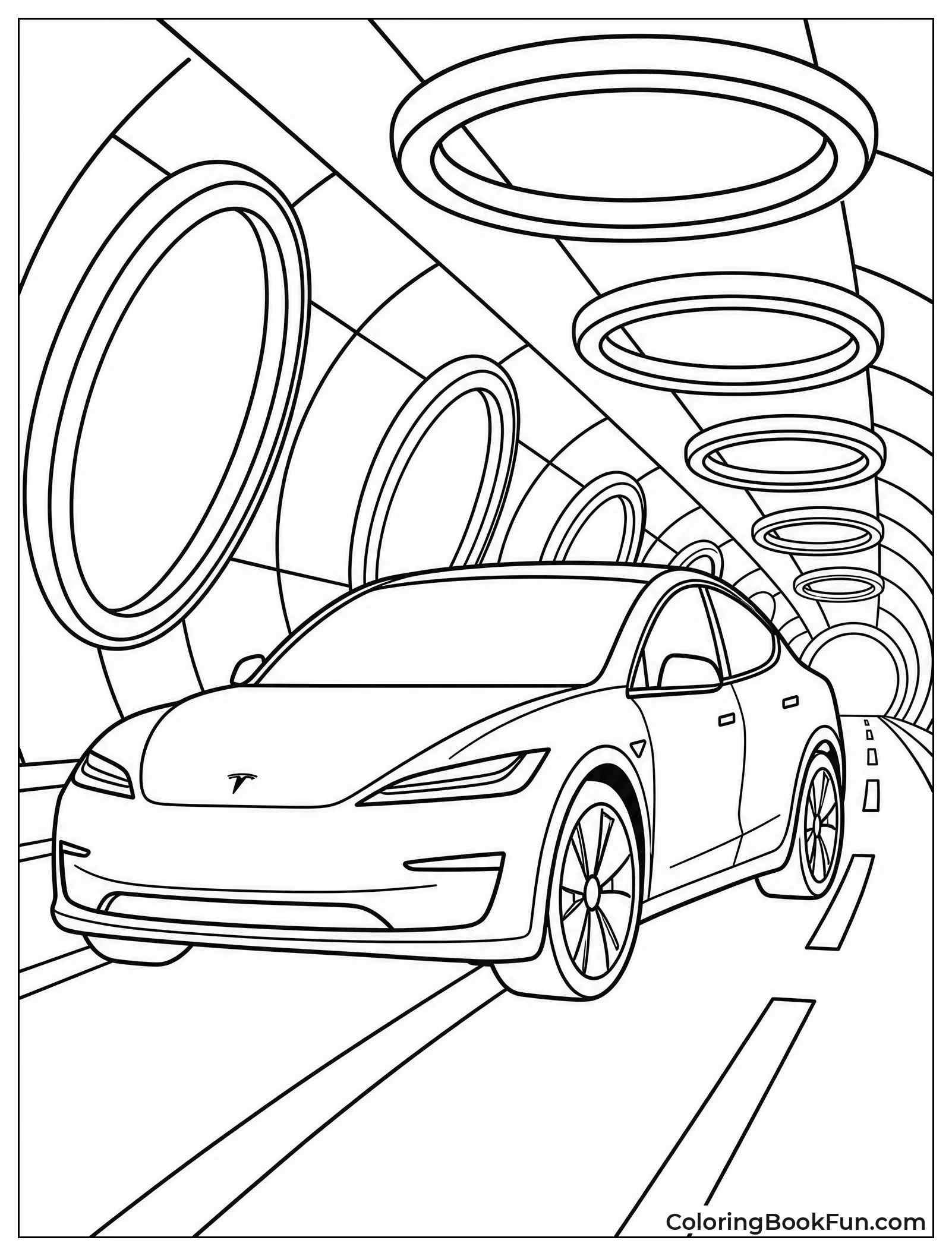 Tesla Speeds Through Neon Tunnel