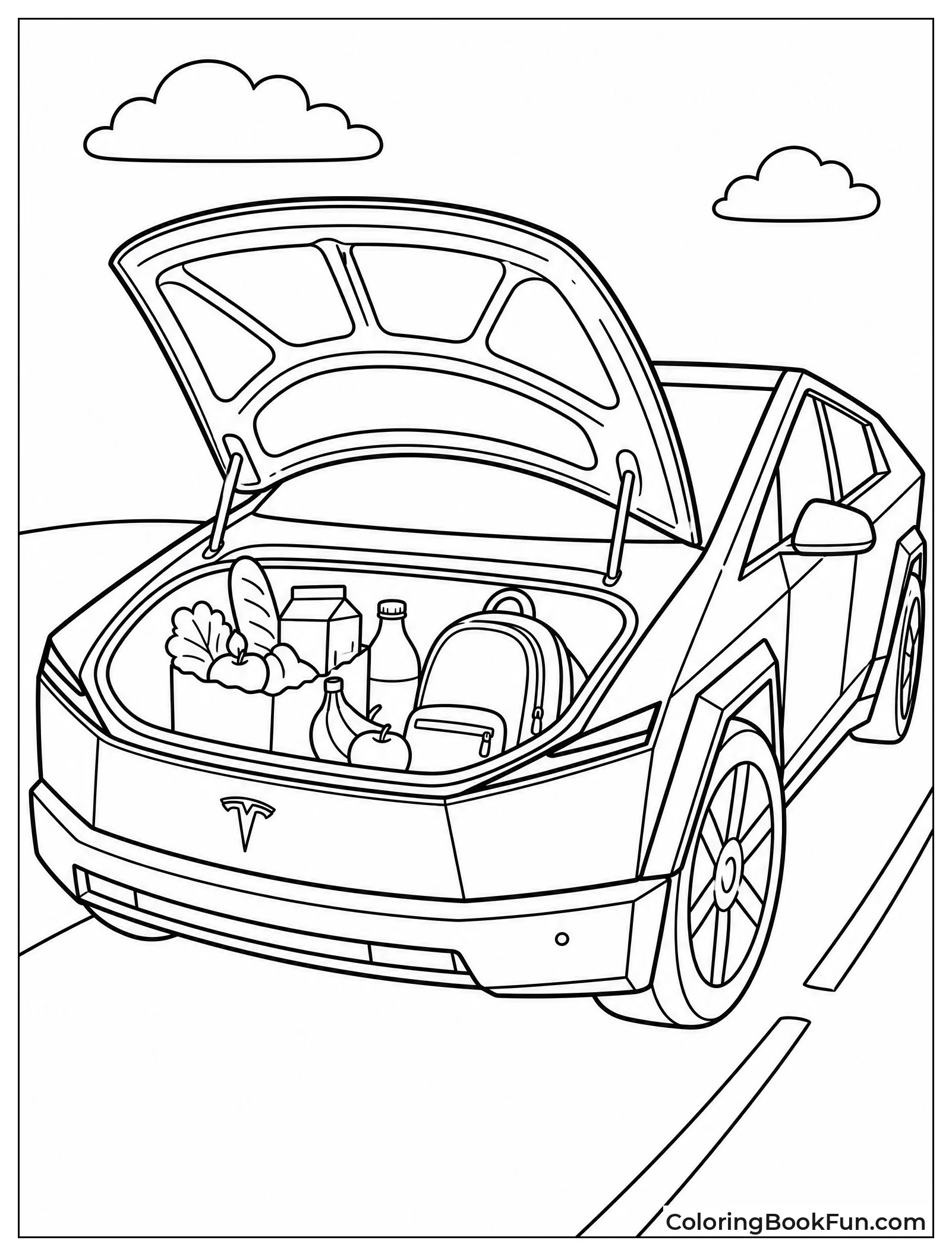 Open Frunk Holds Groceries and Bag