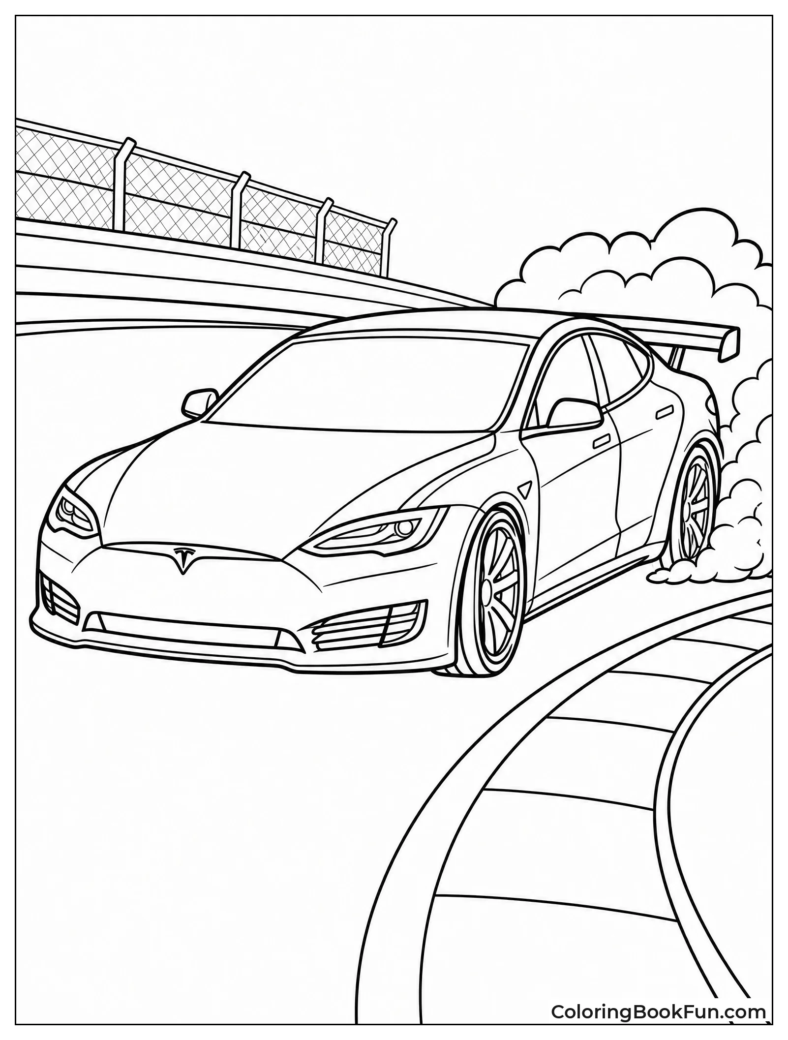 Model S Races Around Track Corner