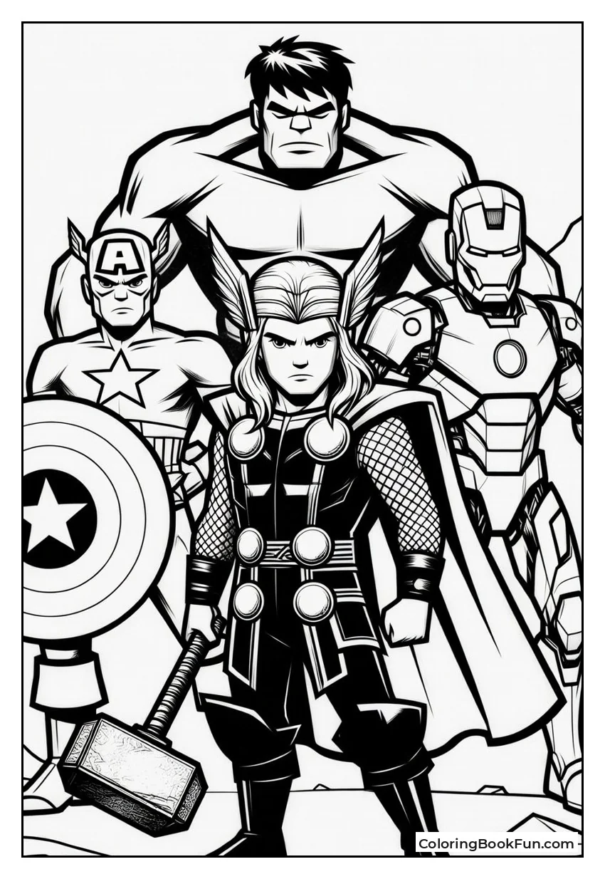 Thor Posing with Avengers Team