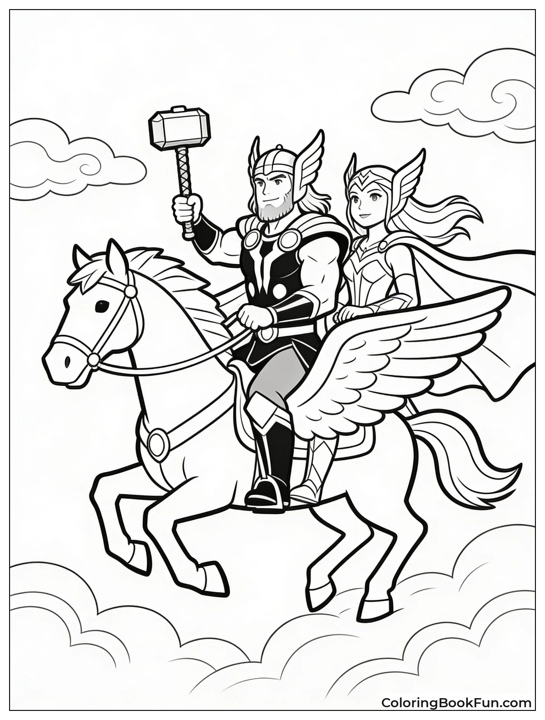 Thor Flying with Valkyrie on Pegasus