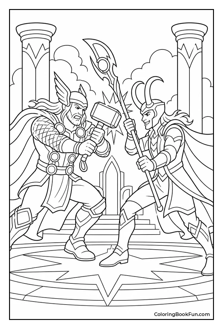 Thor Dueling His Brother Loki