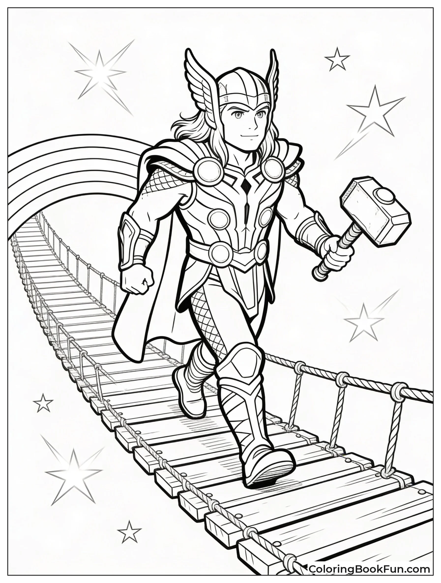 Thor Walking Across Colorful Bifrost