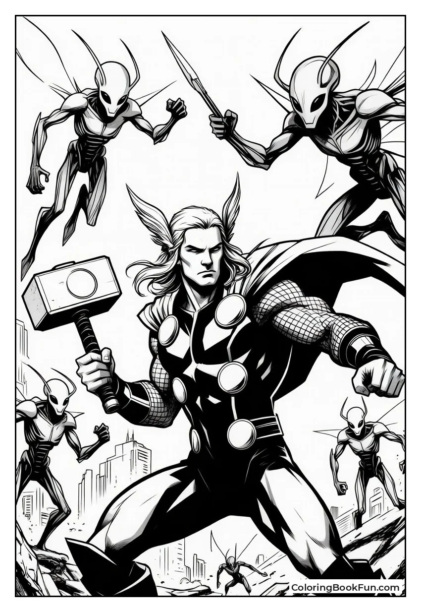 Thor Battling Chitauri Aliens in Battle