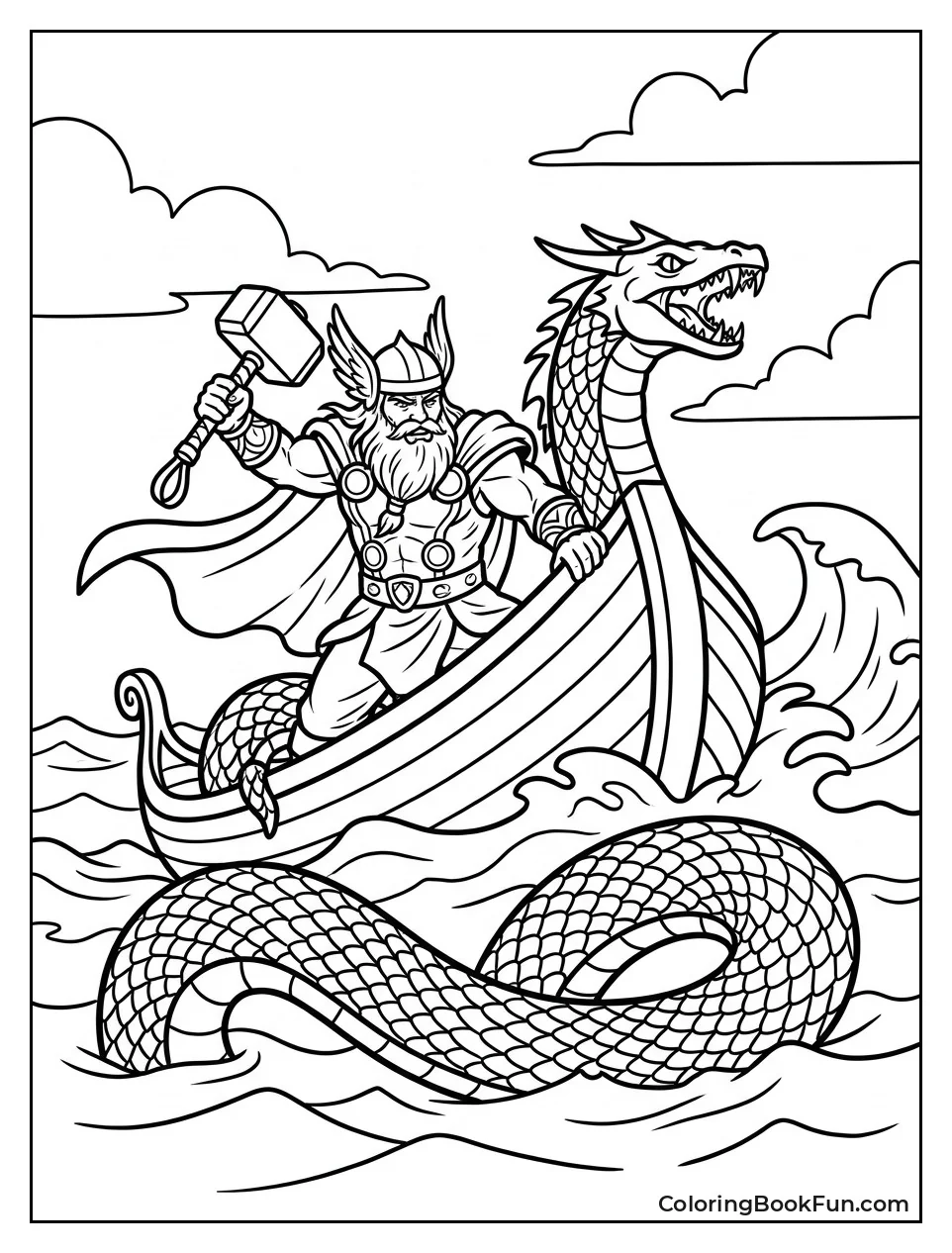 Thor Fighting Giant Sea Serpent