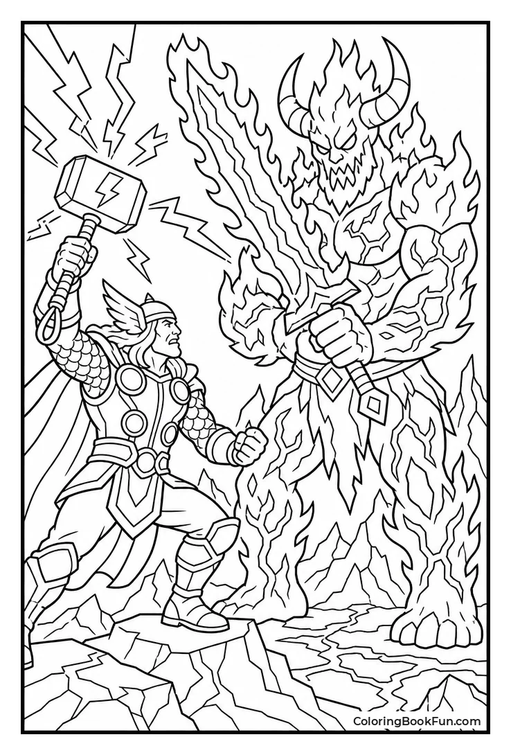 Thor Fighting Fire Giant Surtur