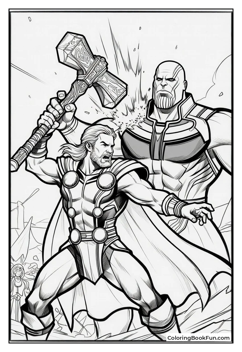 Thor Pushing Stormbreaker into Thanos