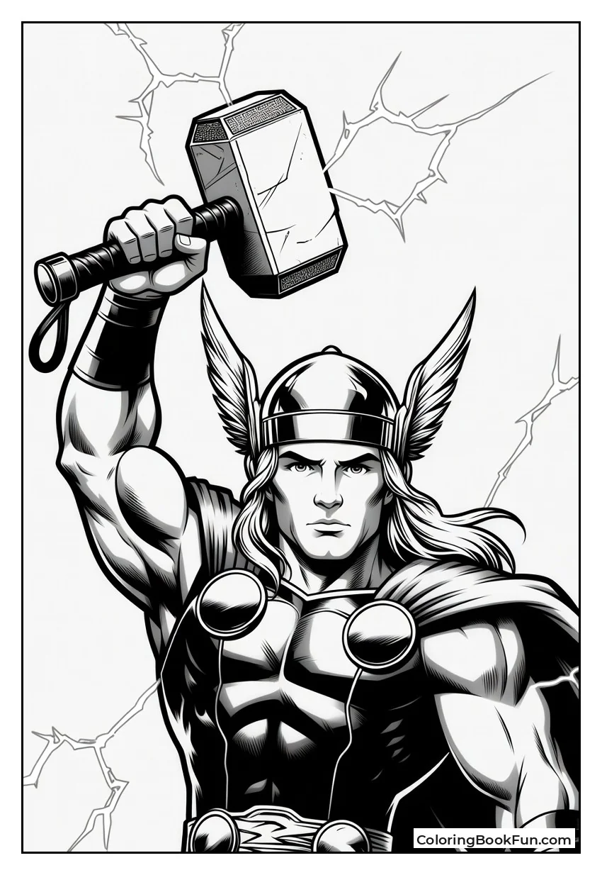 Thor Raising Mjolnir with Lightning