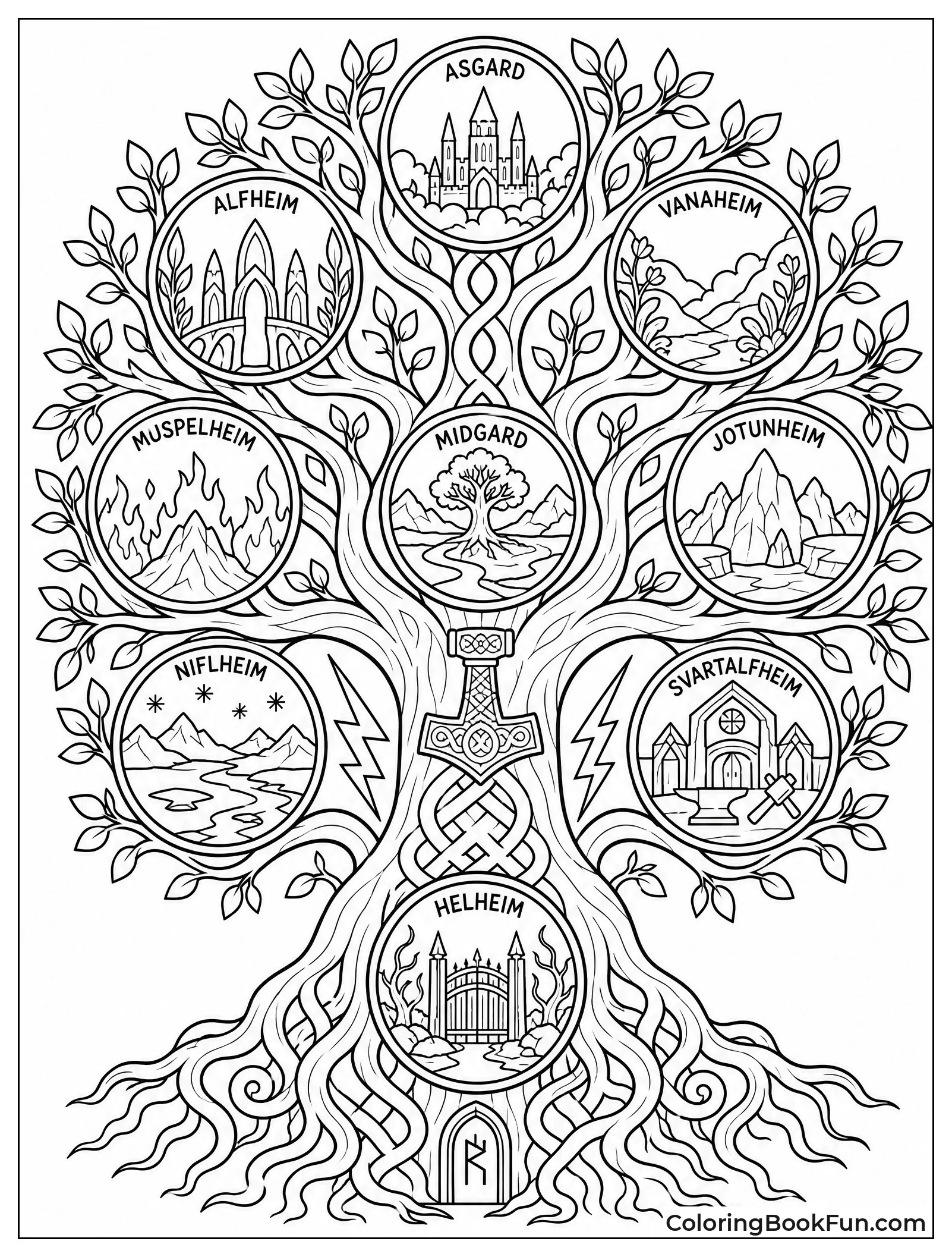 Mystical Yggdrasil Tree Connecting Worlds