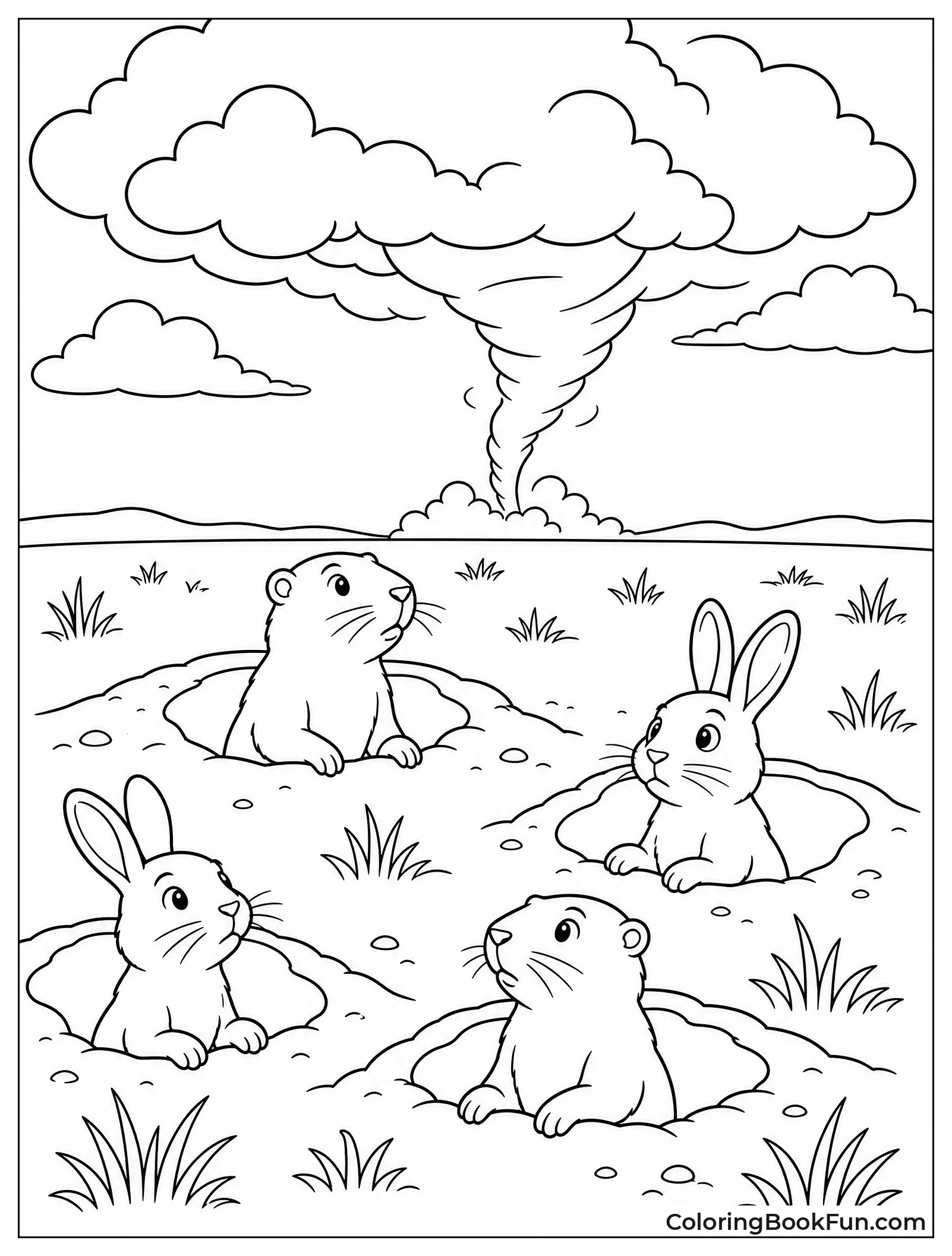 Animals Peek from Burrows at Storm