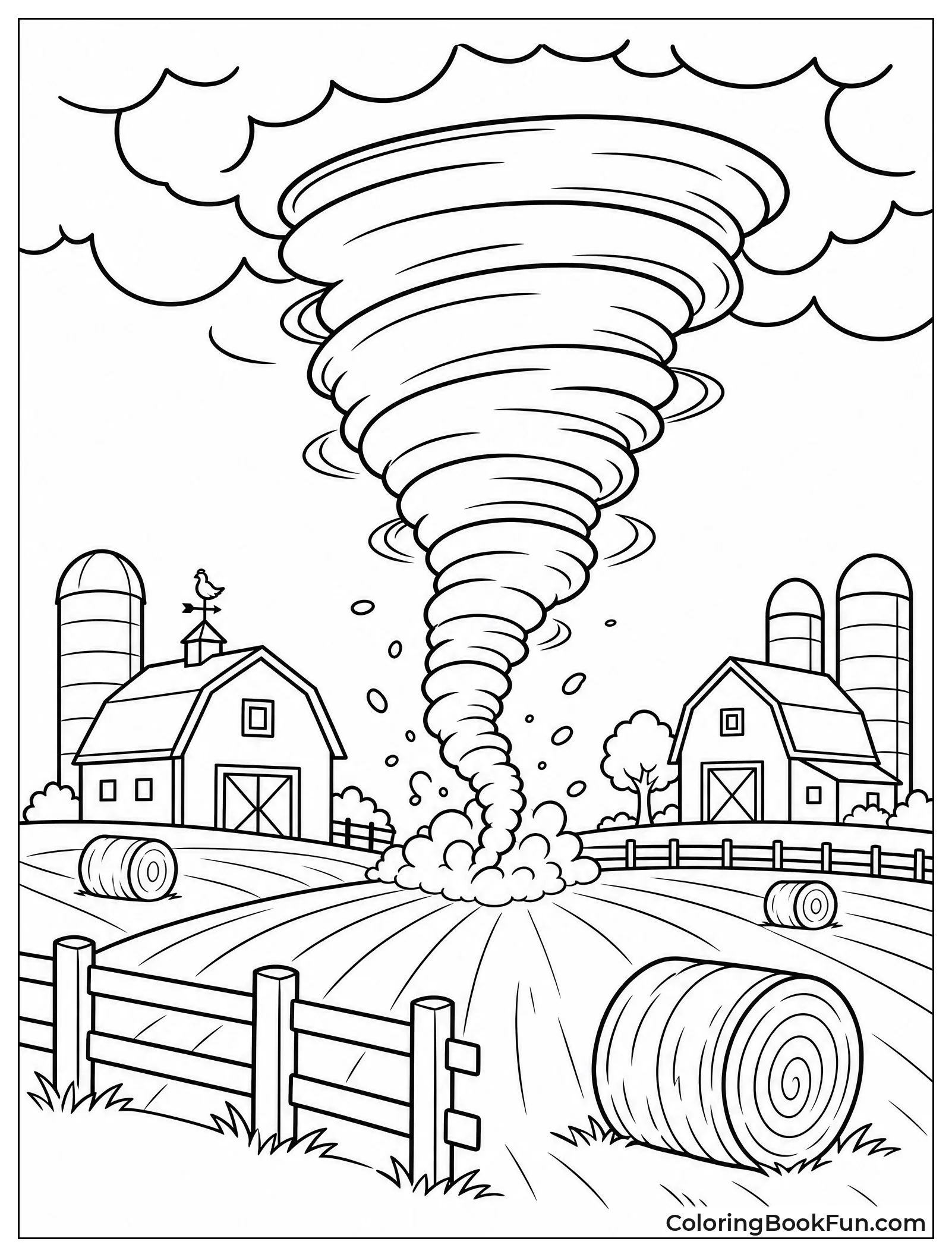 Tornado Twists Through Farmland Fields