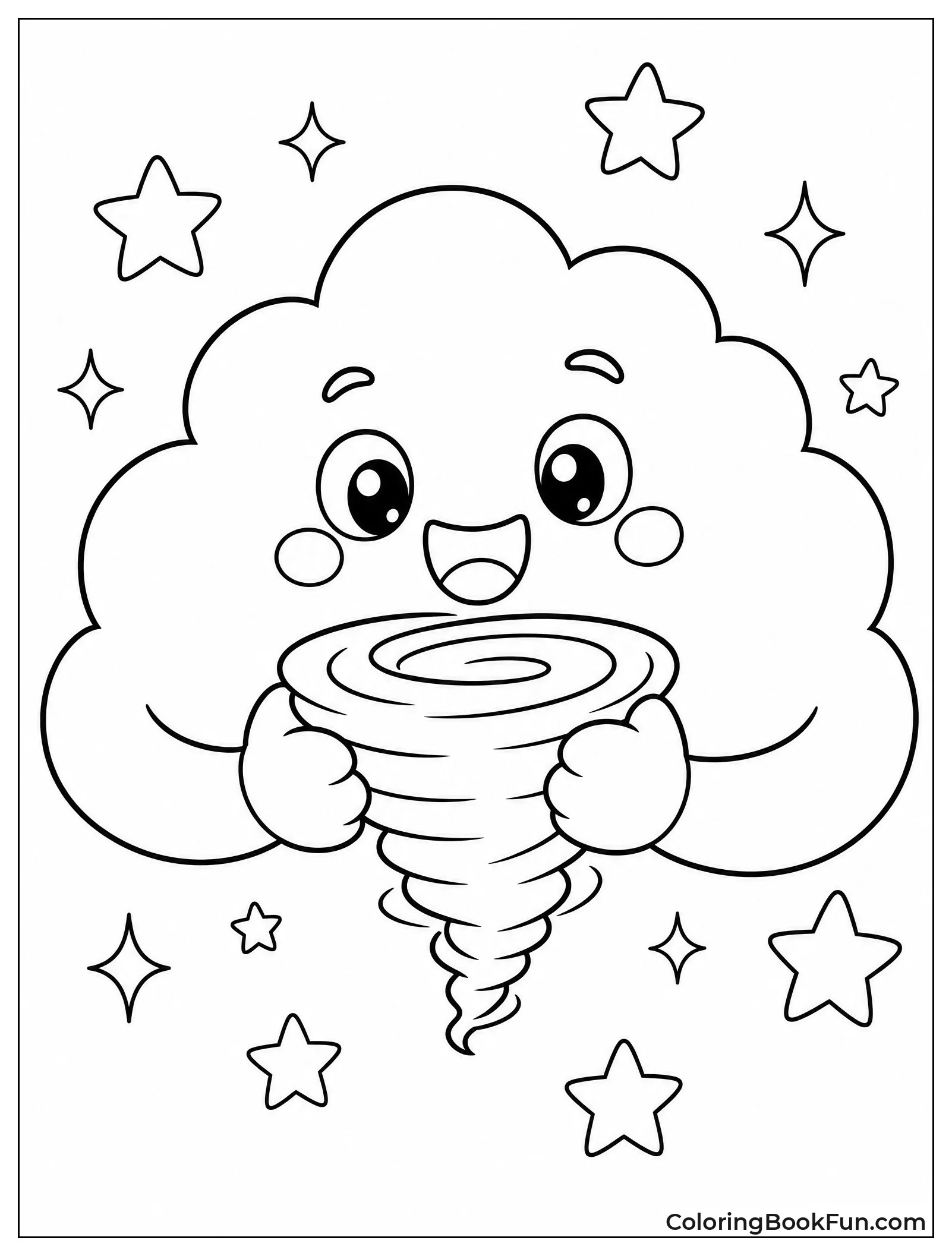 Happy Cloud Holds Tiny Kawaii Tornado