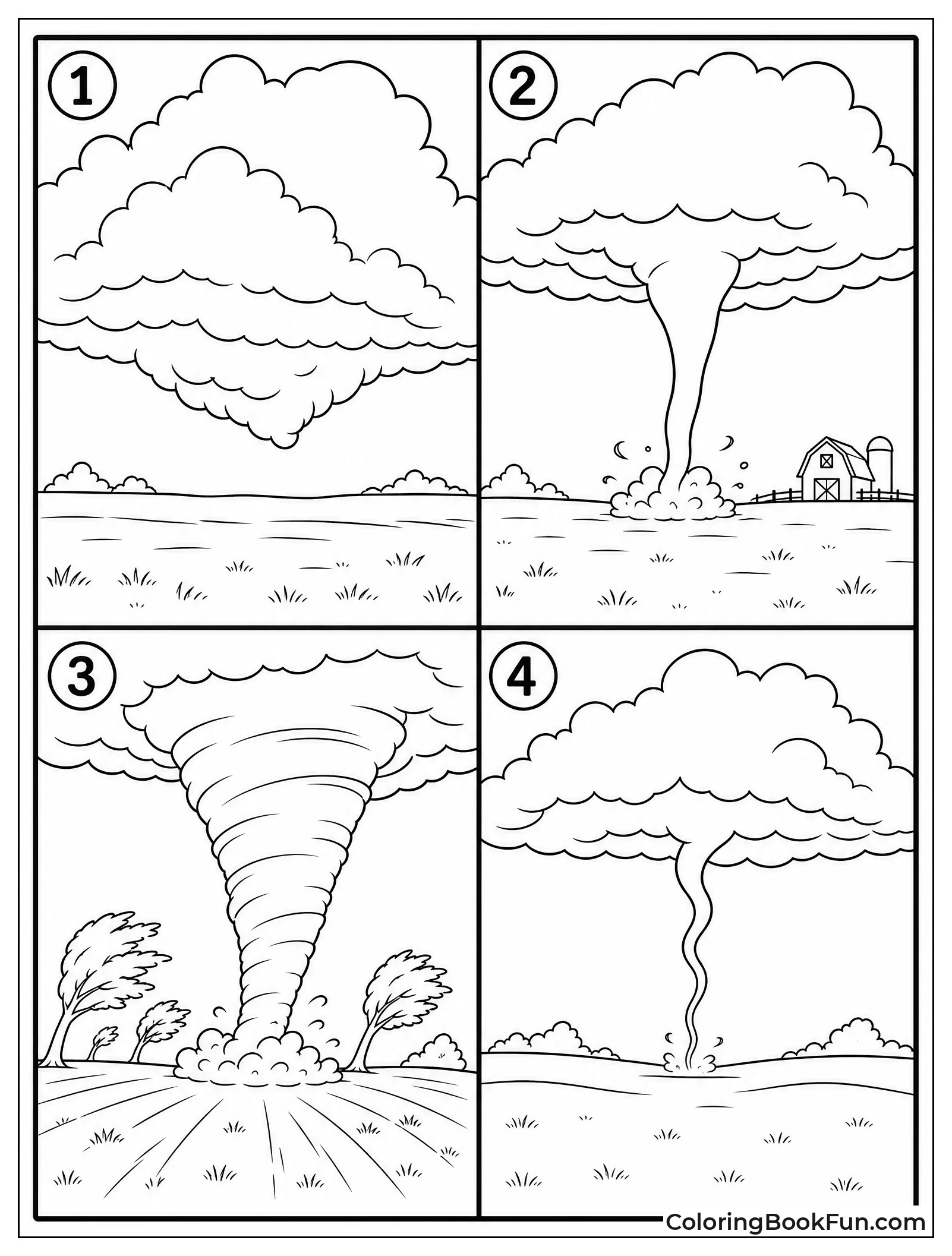 Four Panels Show Tornado Life Cycle