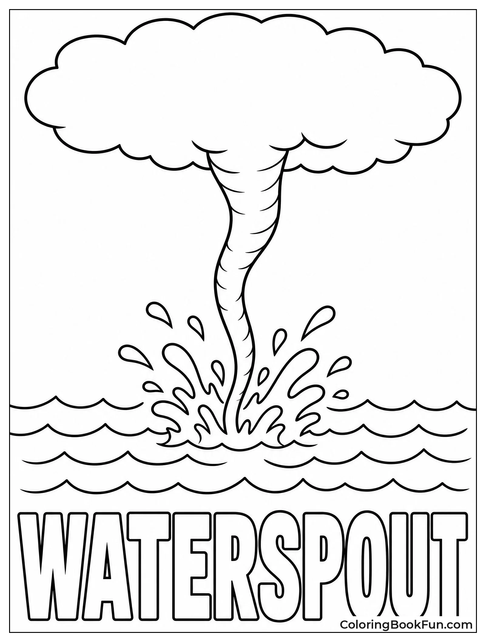 Slender Waterspout Touches Ocean Waves