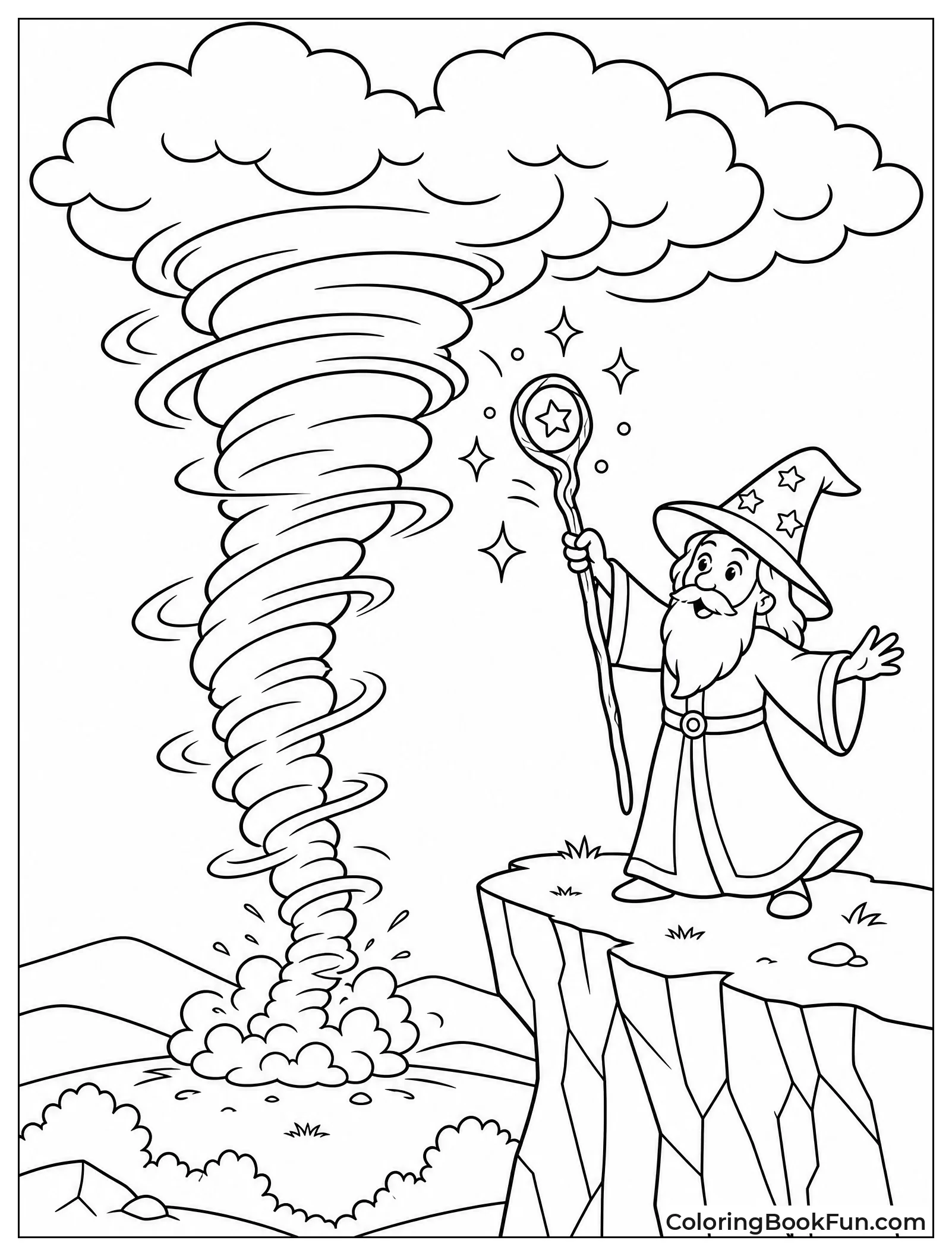 Wizard Summons Magical Wind Vortex