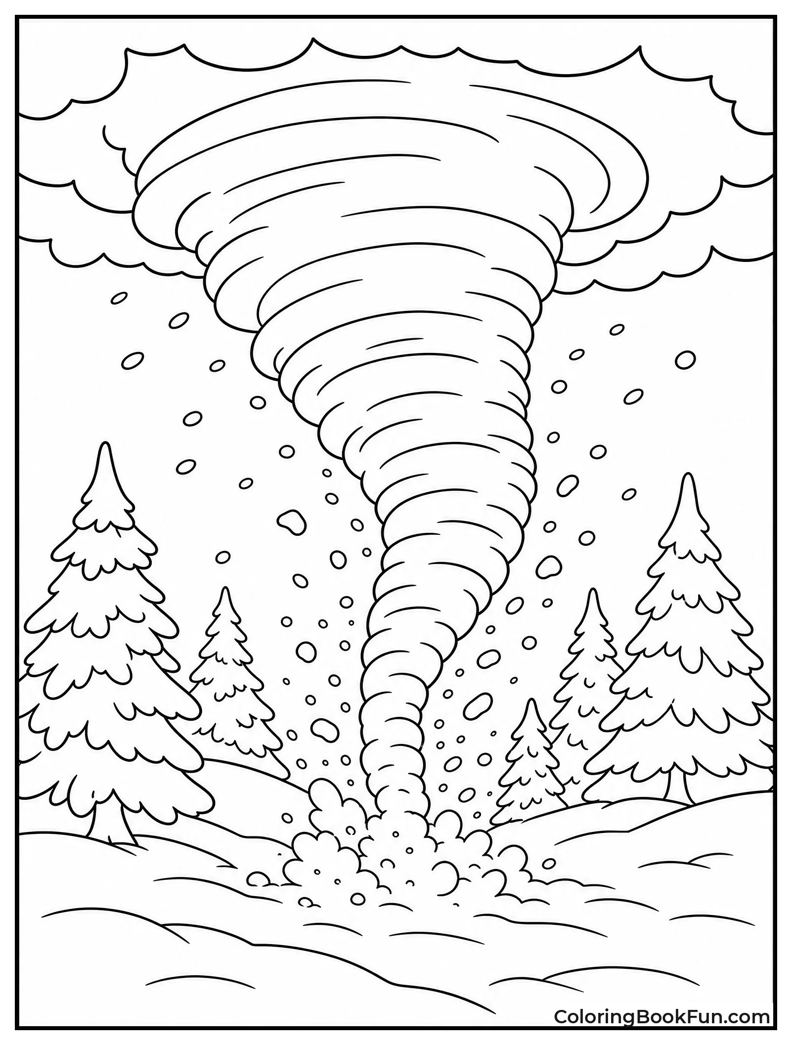 White Snow Tornado in Frozen Woods