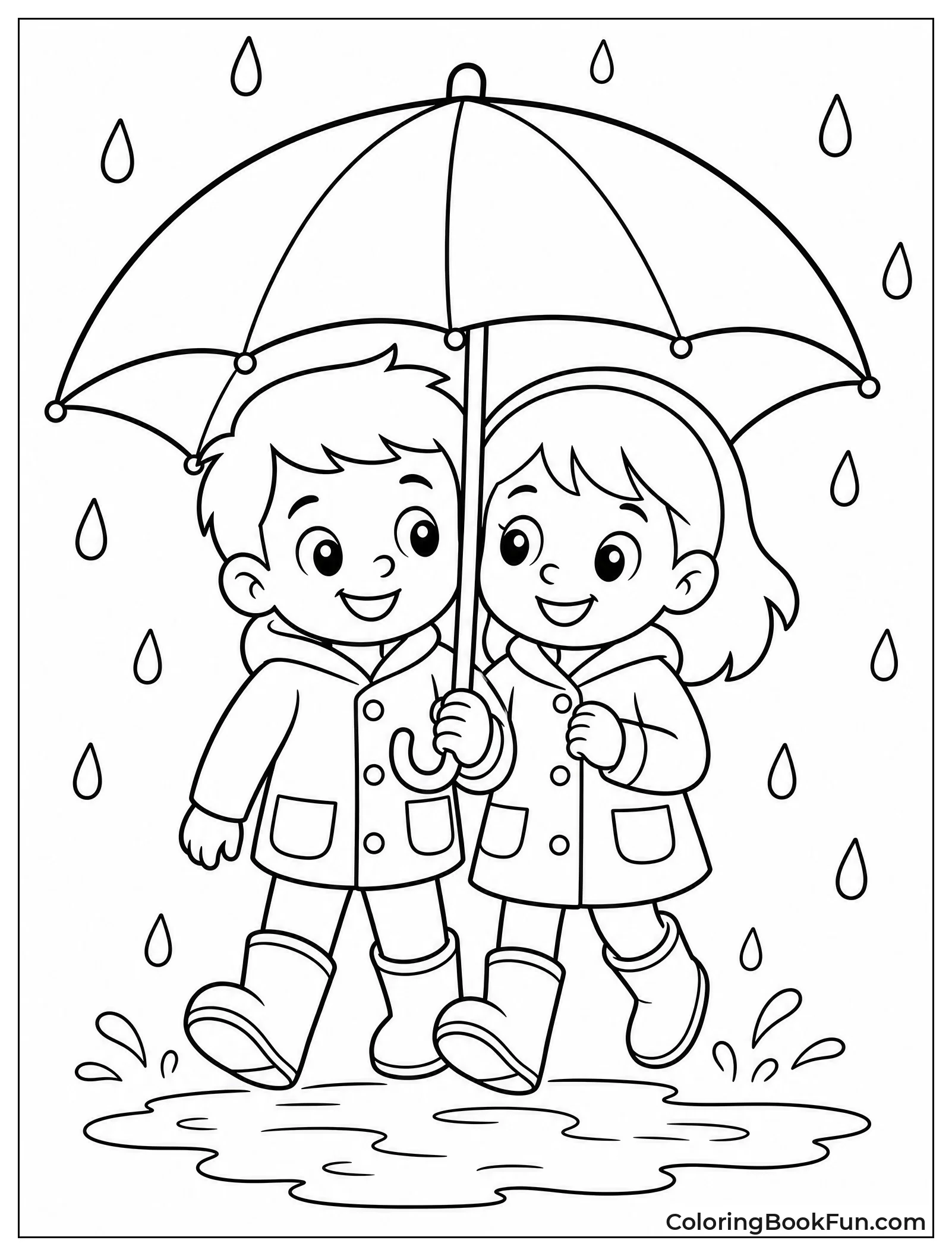 Two Friends Share One Big Umbrella
