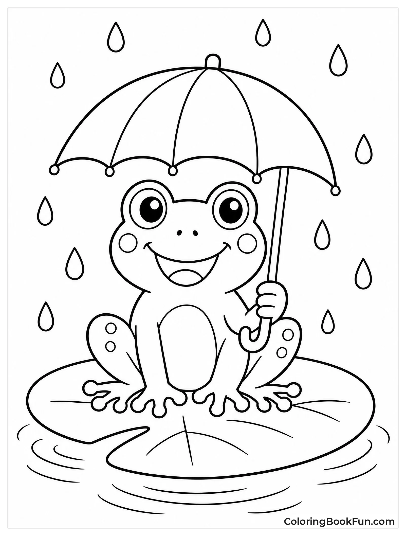 Frog Sits Under Umbrella on Lily Pad