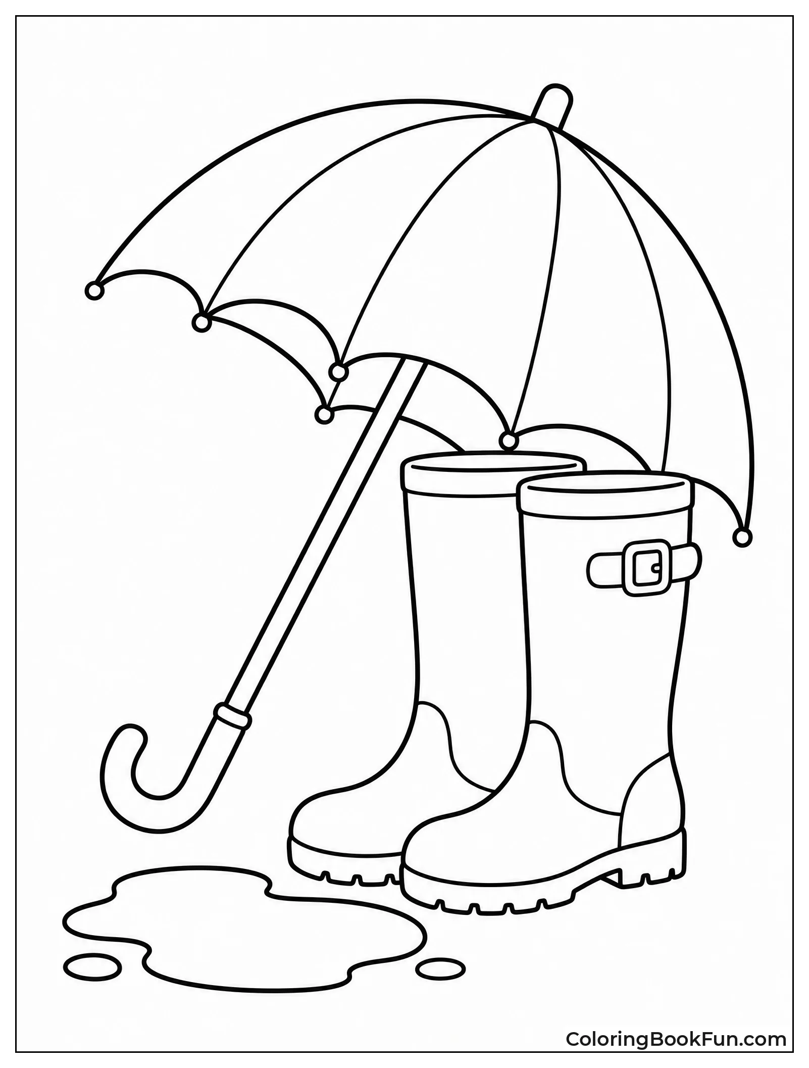 Umbrella Leans Against Rain Boots