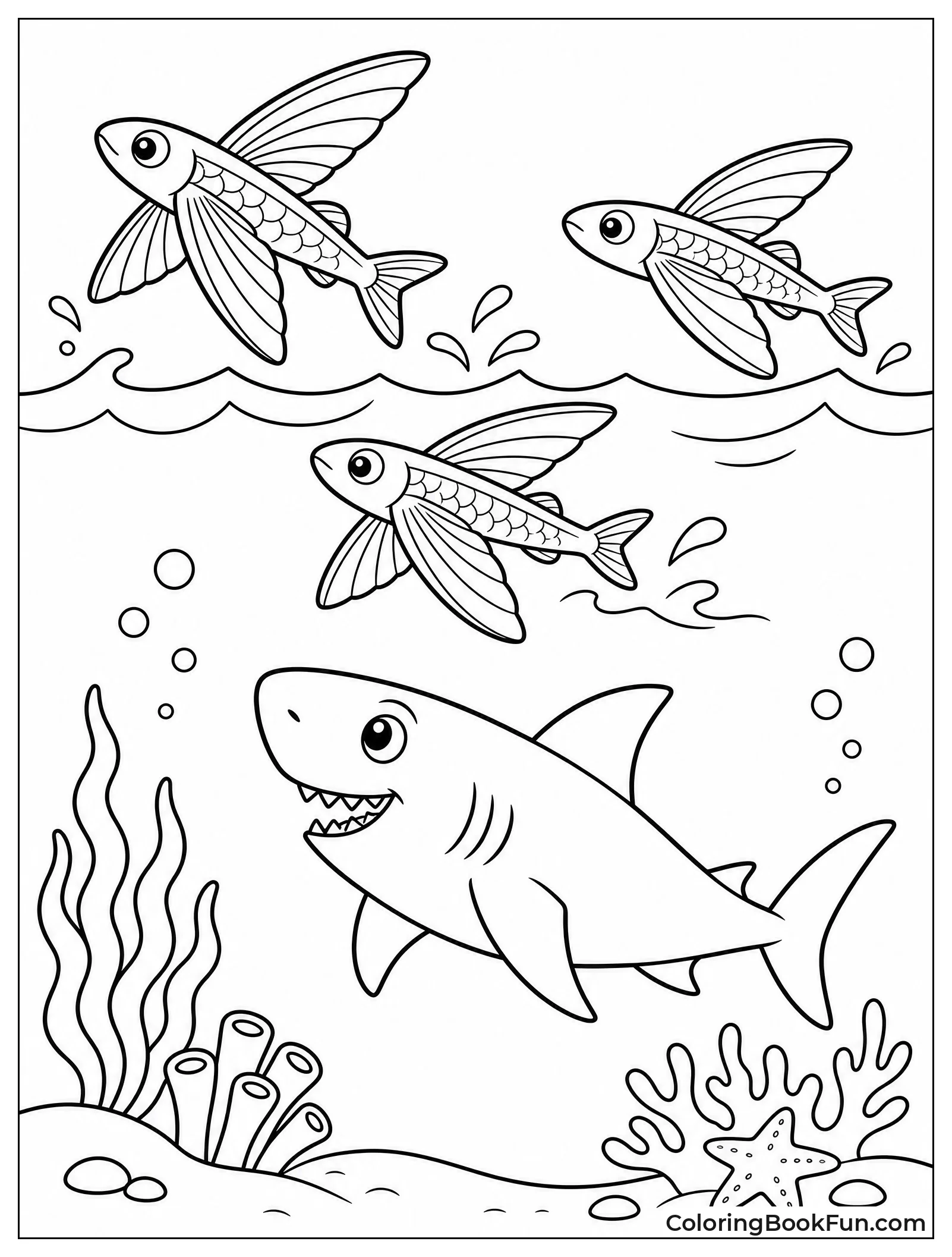Flying Fish Glides Over Waves
