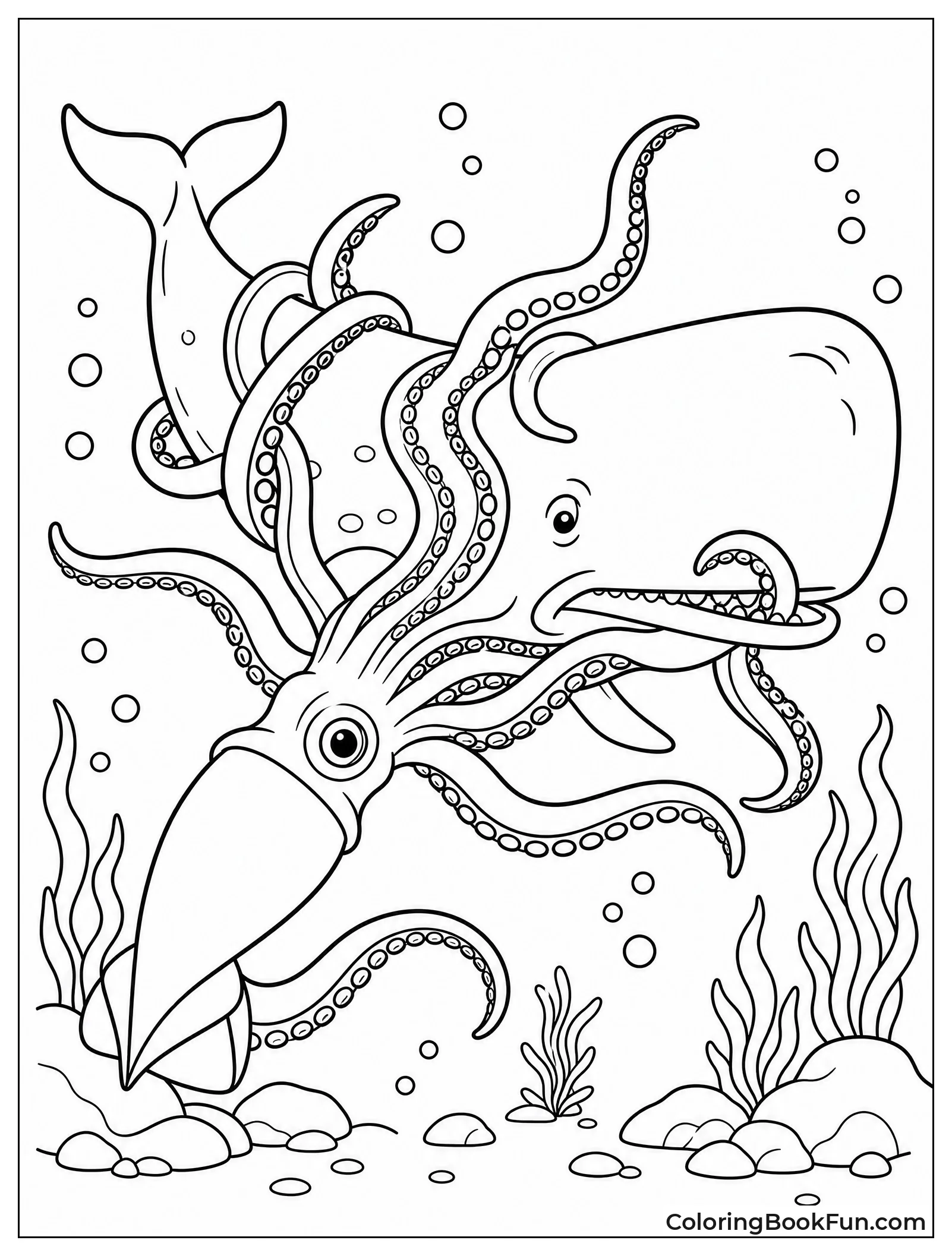 Giant Squid Battles a Whale