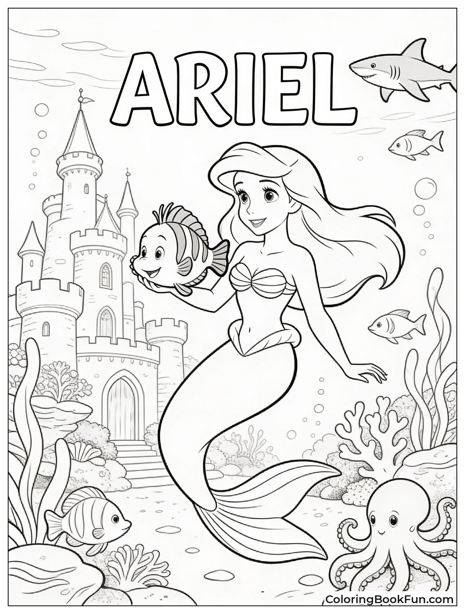 Mermaid Swims with Flounder