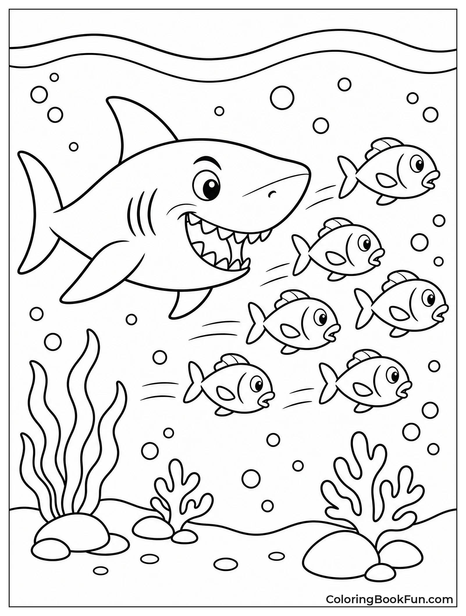 Shark Hunts a School of Fish