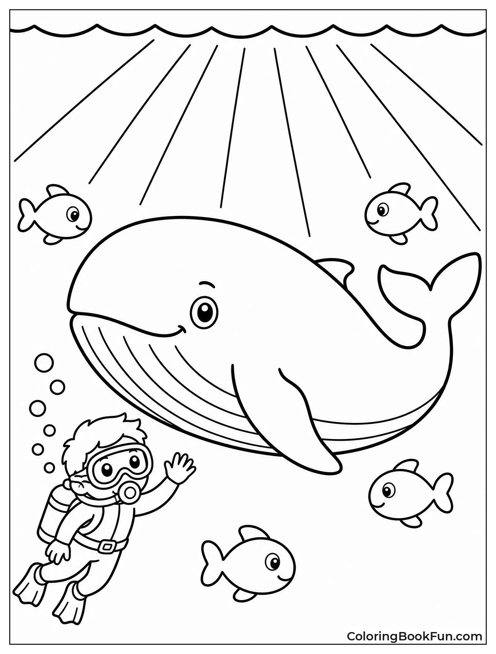 Whale Silhouette with Diver
