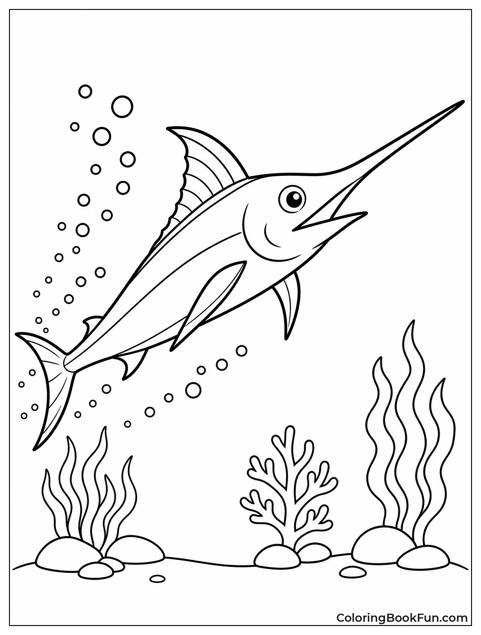 Swordfish Races Through Bubbles