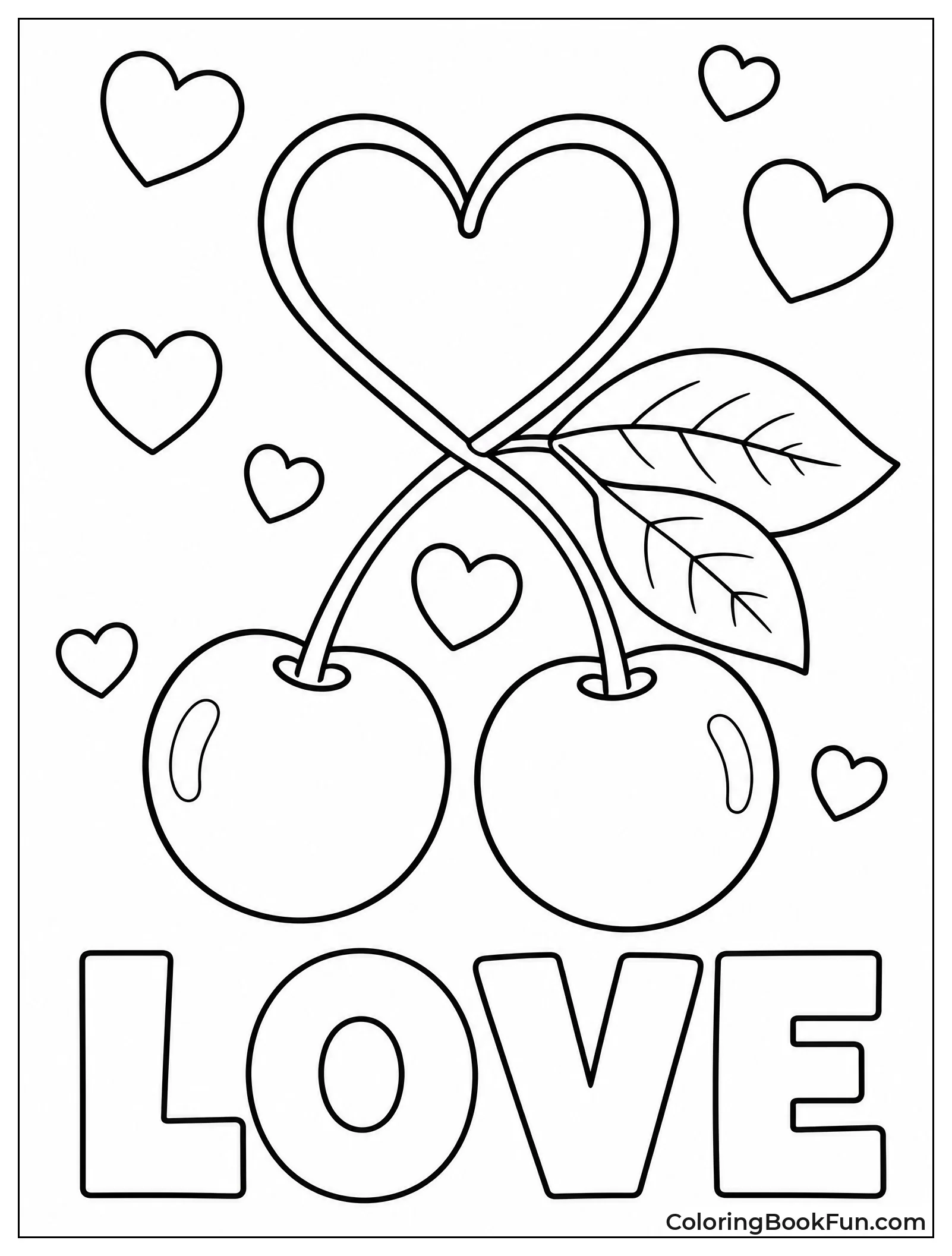 Cherries Forming Heart Shape with Hearts