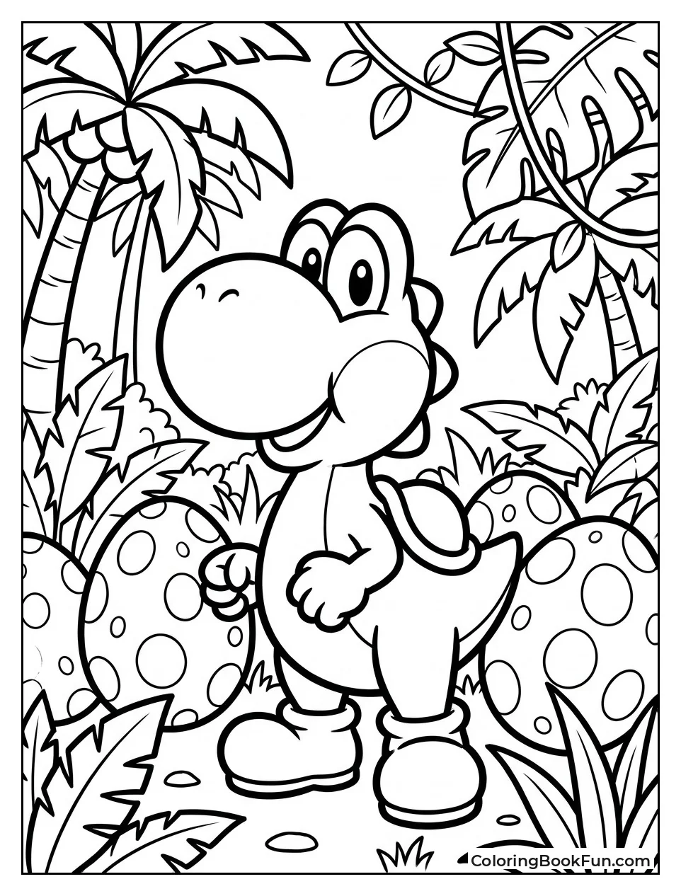 Yoshi Surrounded by Spotted Eggs